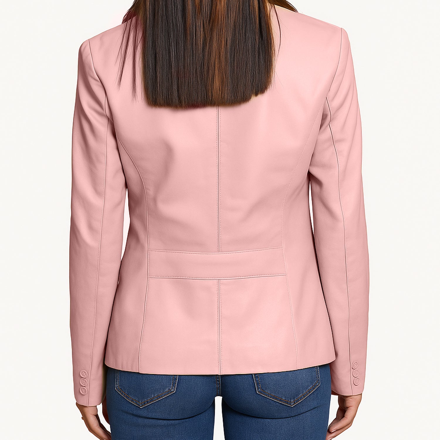 Women Pink Leather Blazzer Jacket