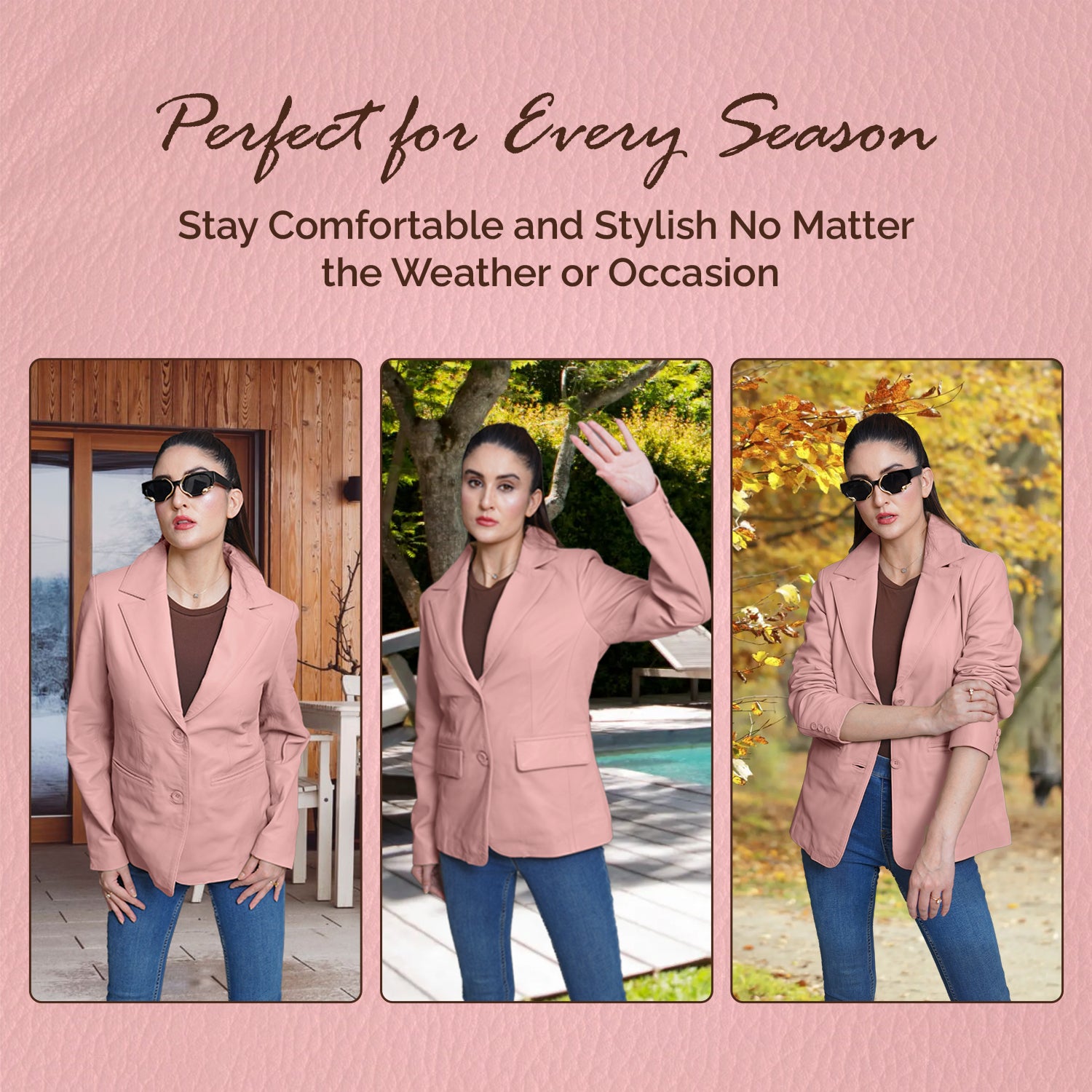 Women Pink Leather Blazzer Jacket