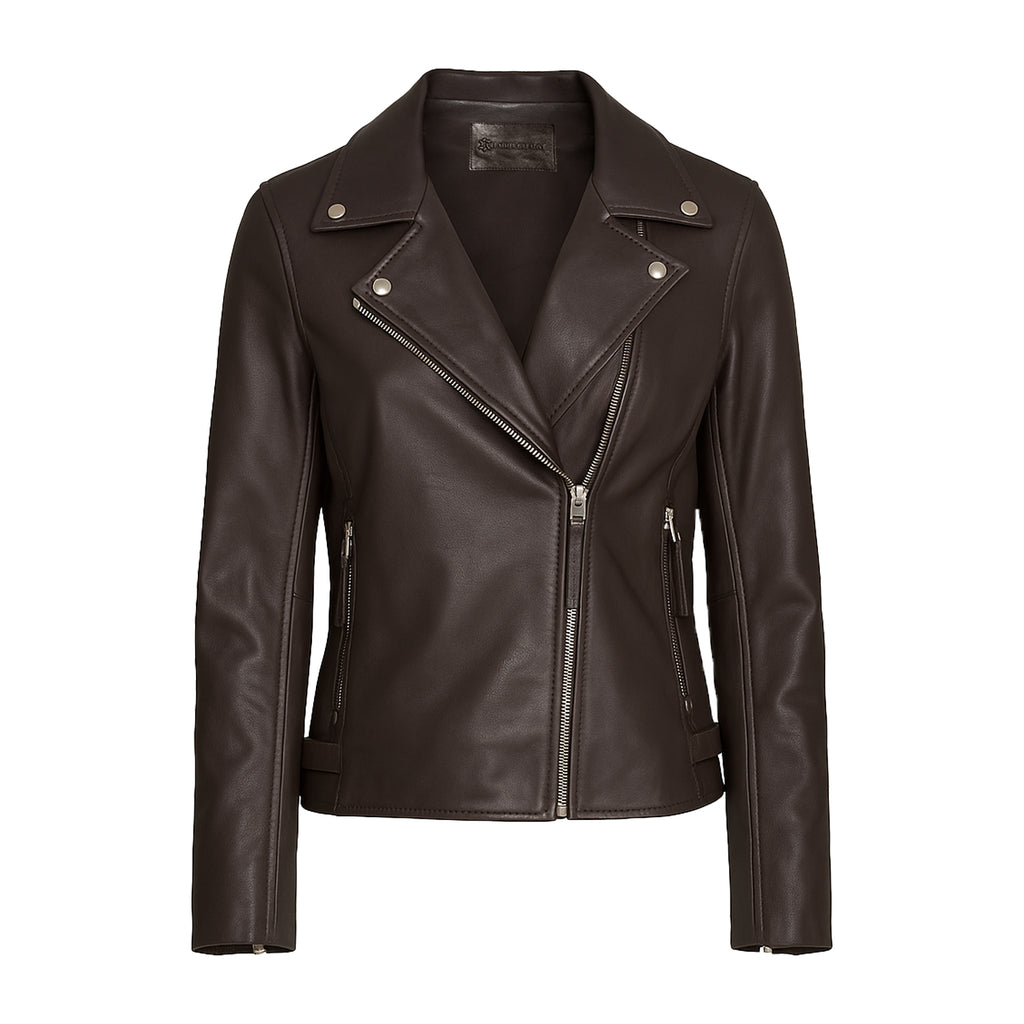 Moto Brown Leather Jacket Women