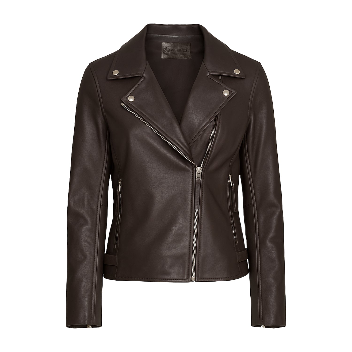 Moto Brown Leather Jacket Women