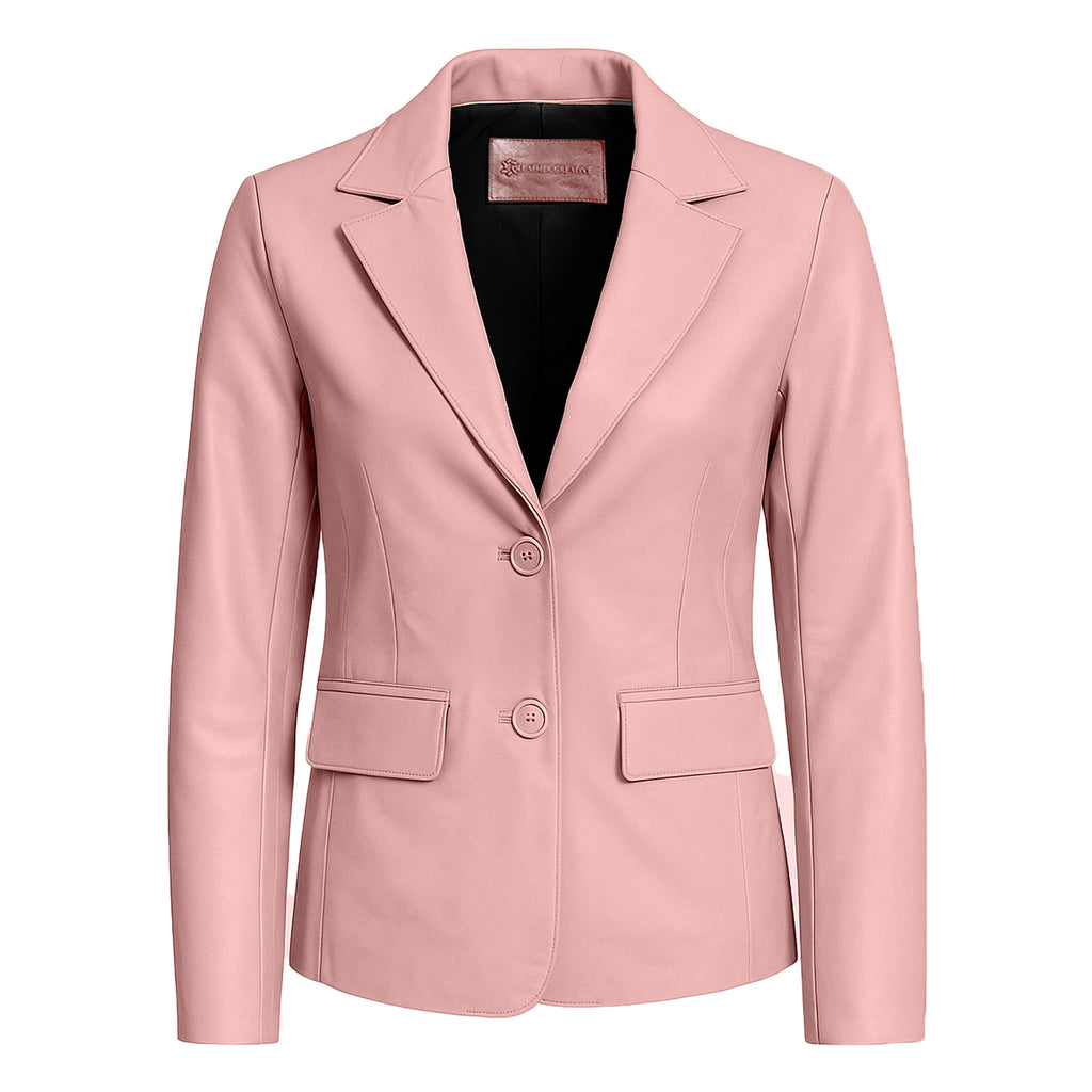 Women Pink Leather Blazzer Jacket
