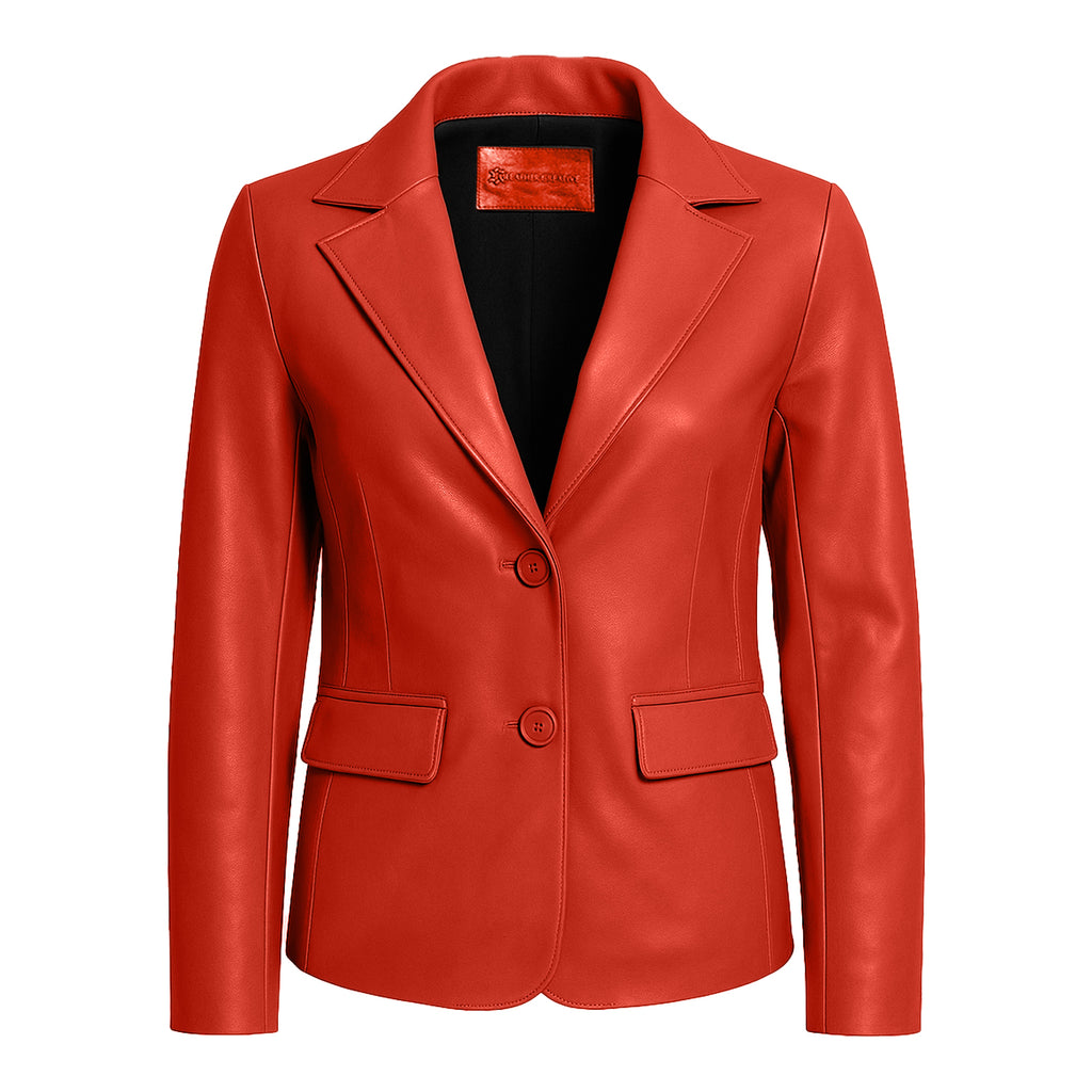 Women Slim Fit Leather Blazzer