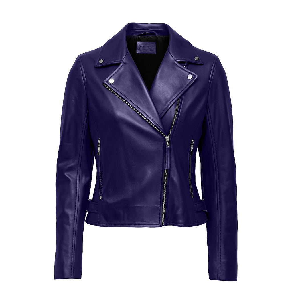 Purple Biker Leather Jacket Women
