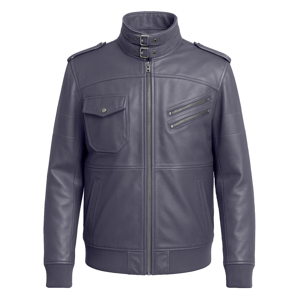 Men’s Sheepskin Stand Collar Leather Jacket