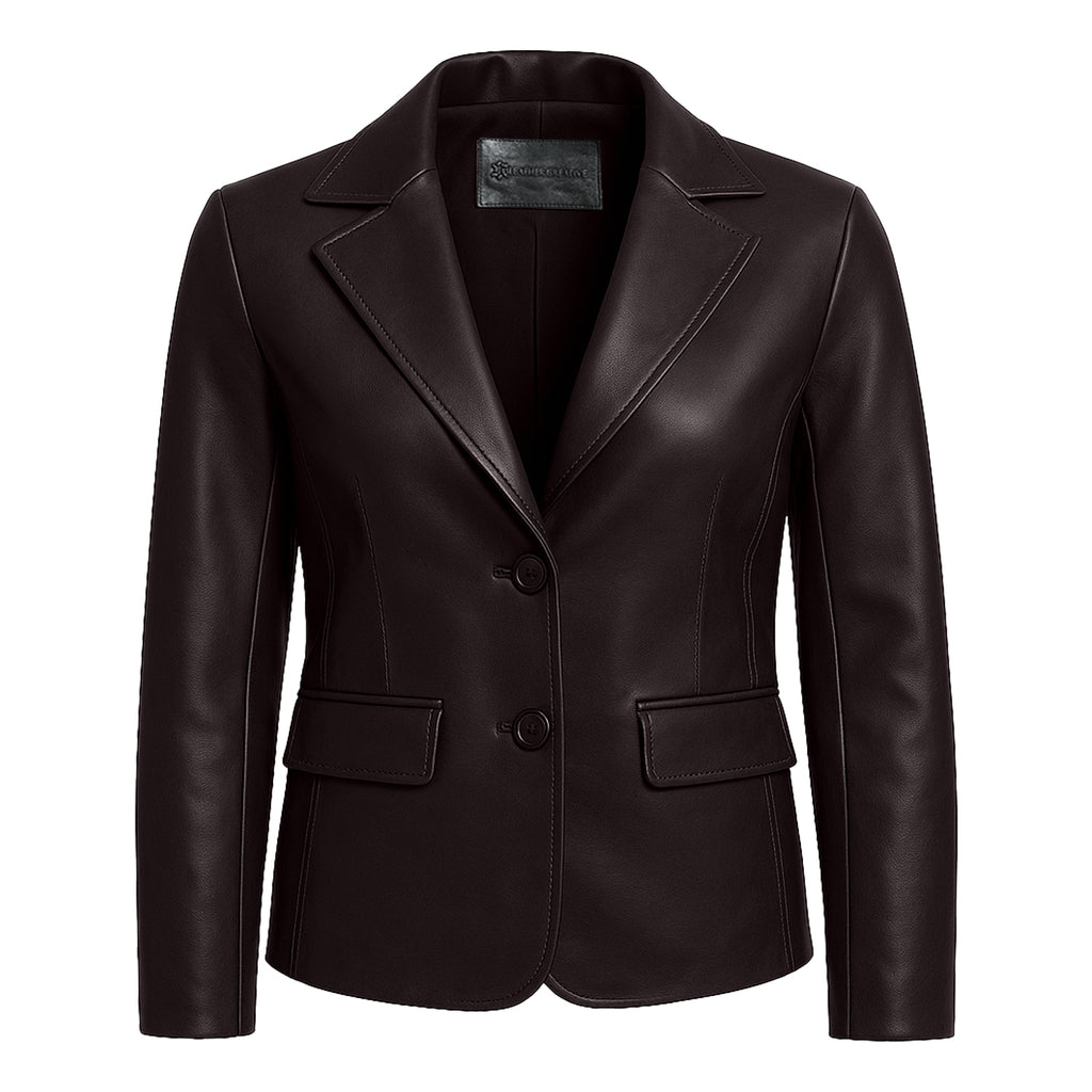 Women Brown Leather Blazzer Jacket