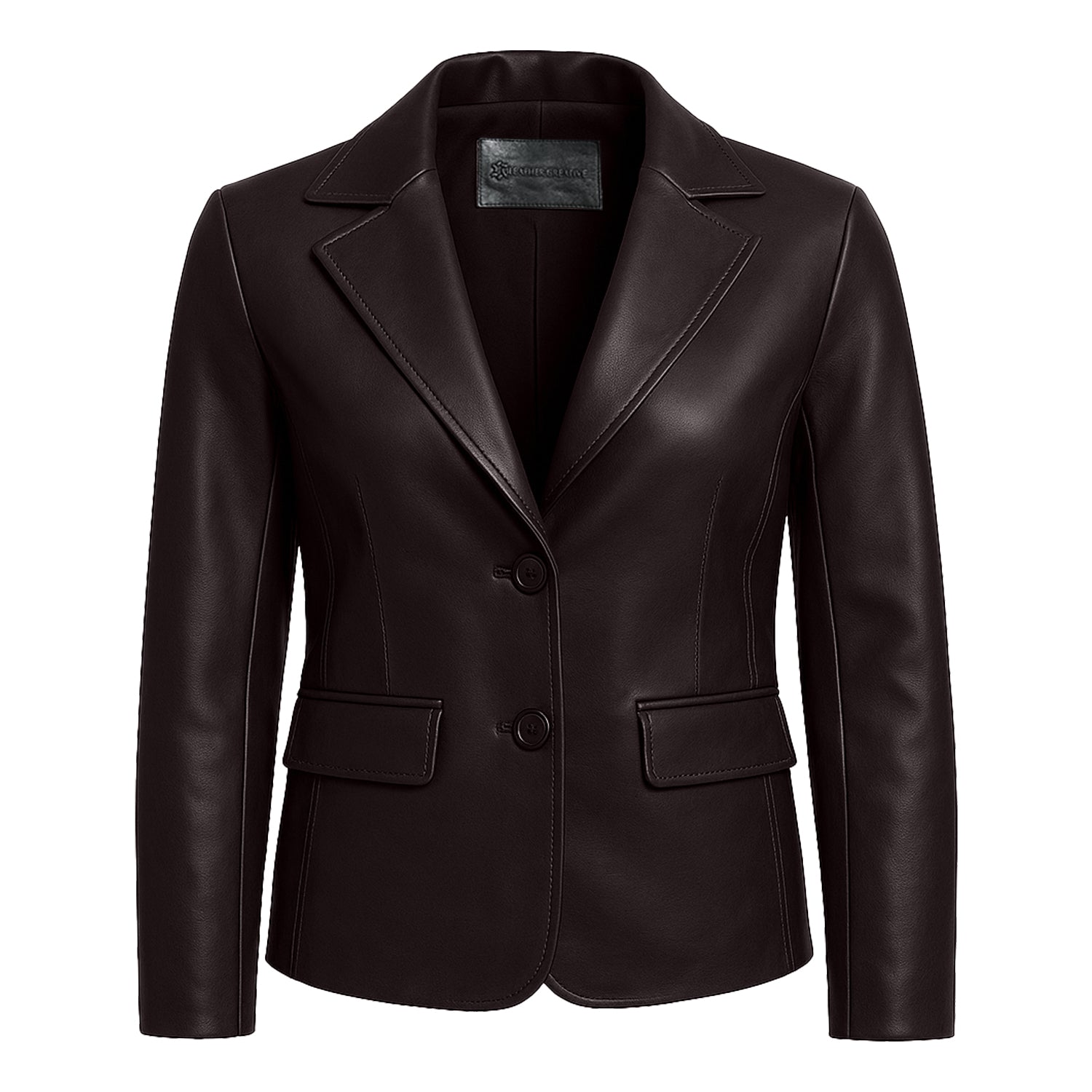 Women Brown Leather Blazzer Jacket