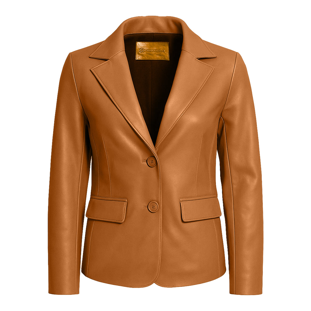 Women Slim Fit Leather Blazzer