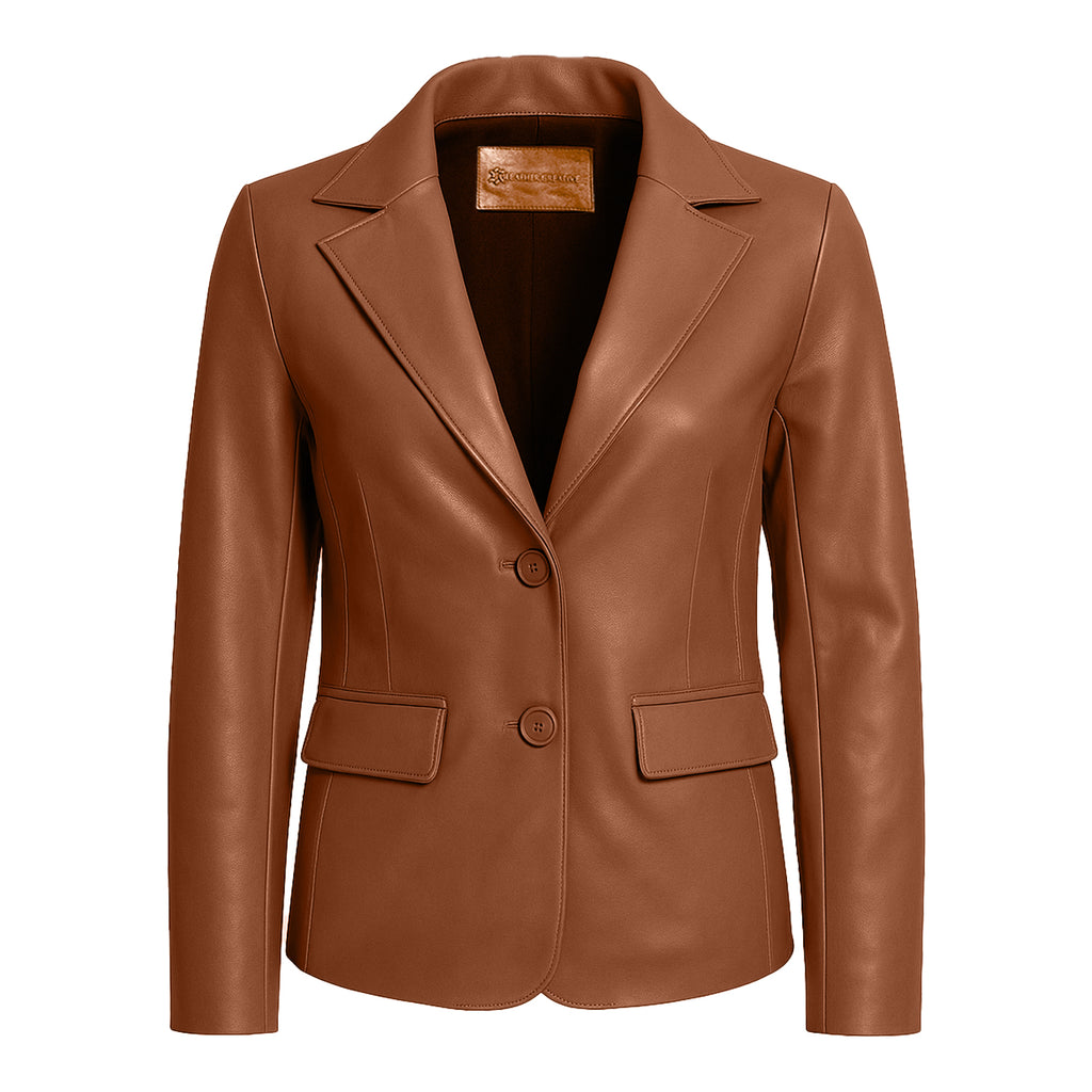 Women Slim Fit Leather Blazzer