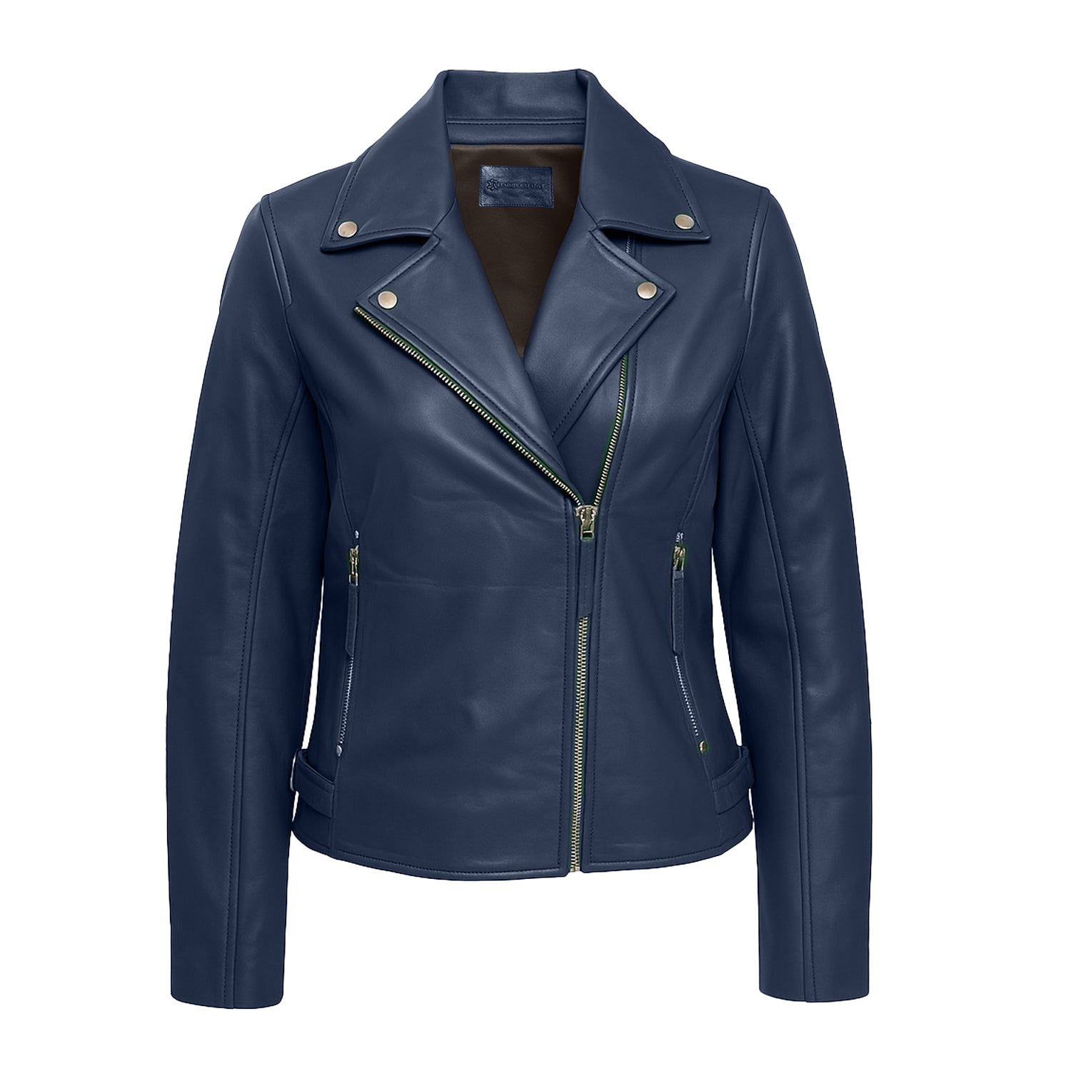 Vintage Blue Leather Jacket Women