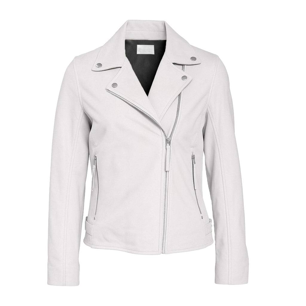 White Leather Jacket Women Distressed