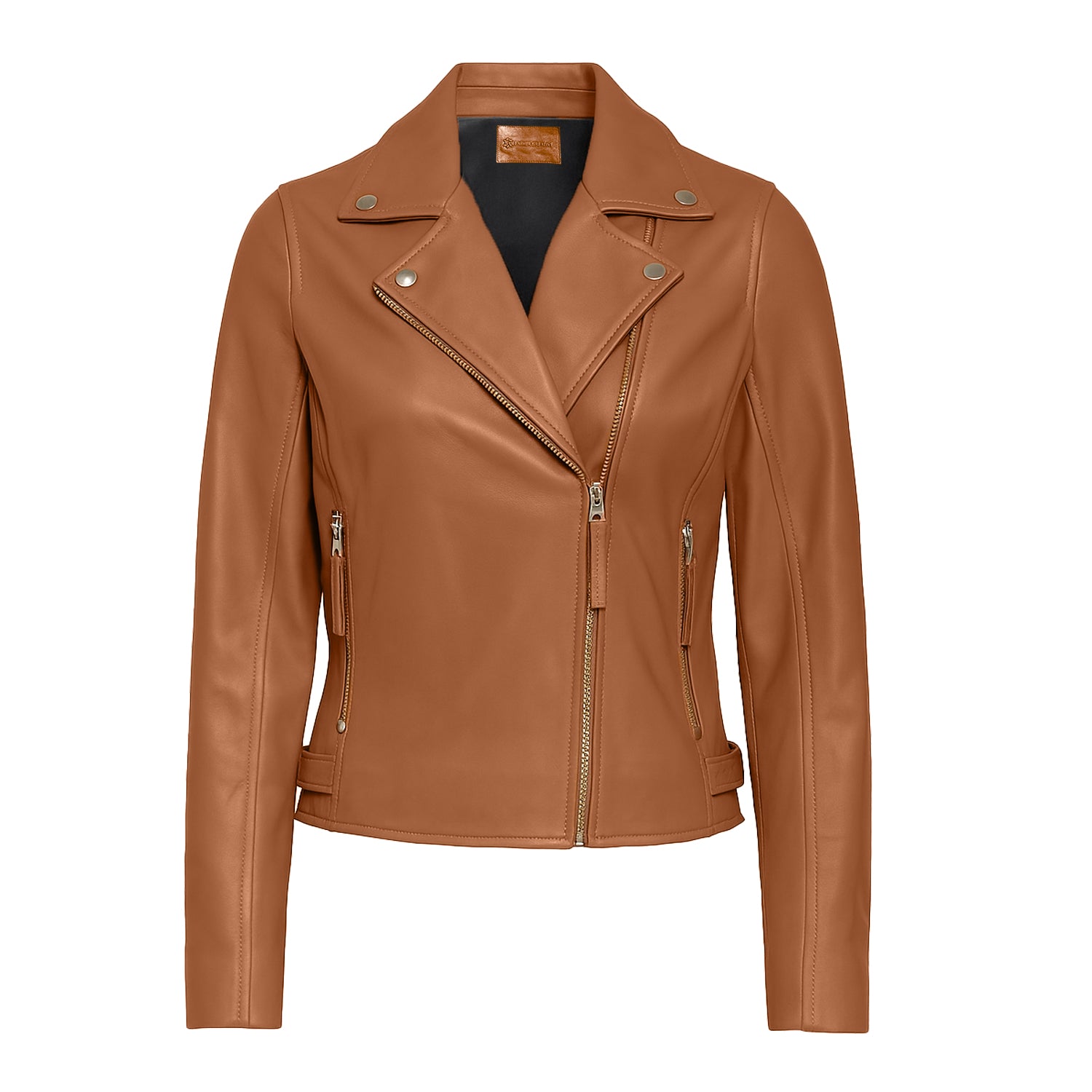 Slim Fit Cognac Leather Jacket Women