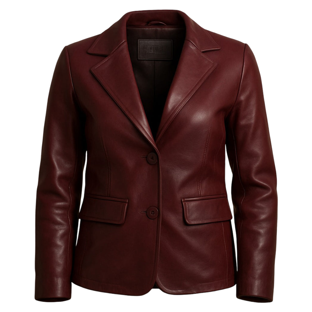 Women Slim Fit Leather Blazzer