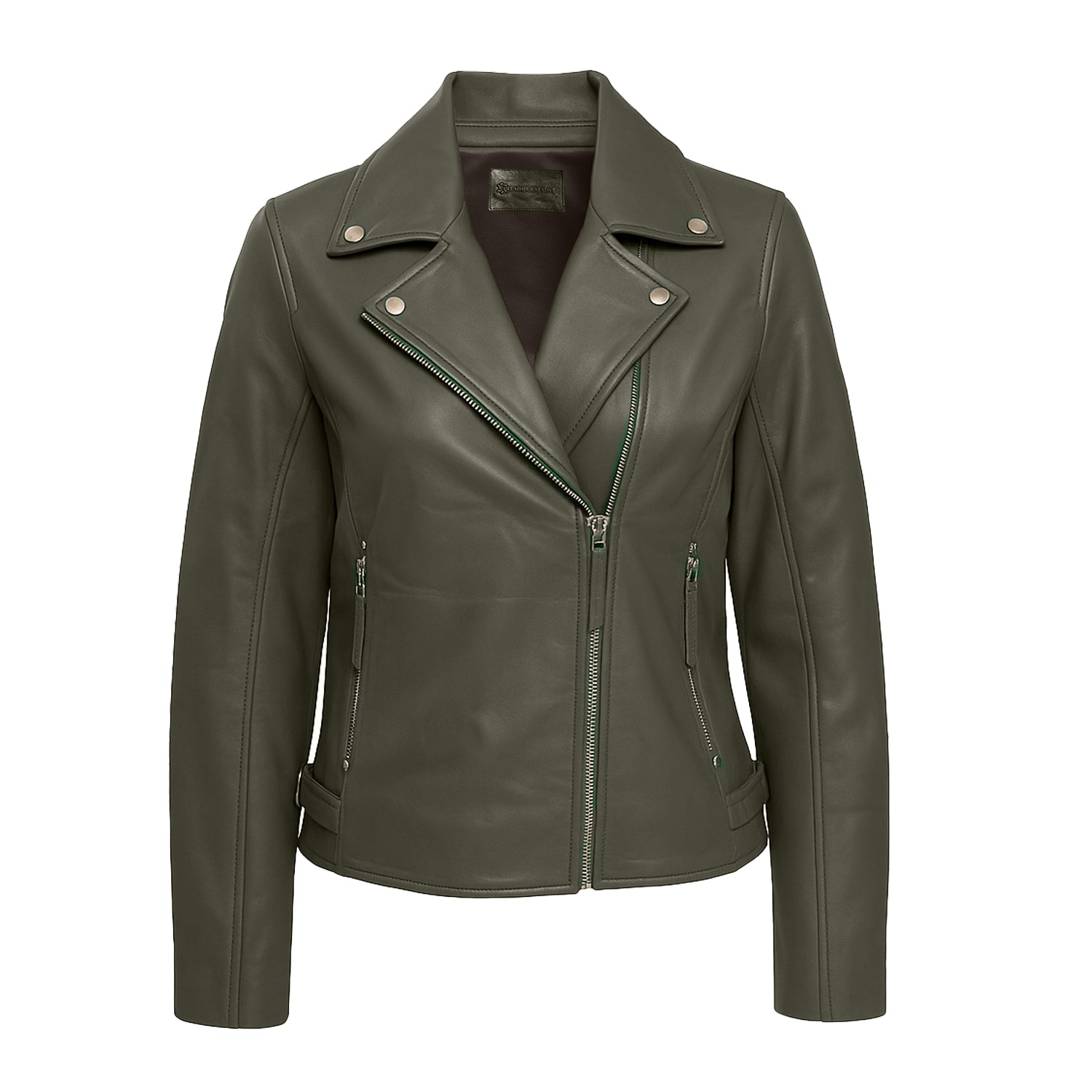 Real Olive Green Leather Jacket Women