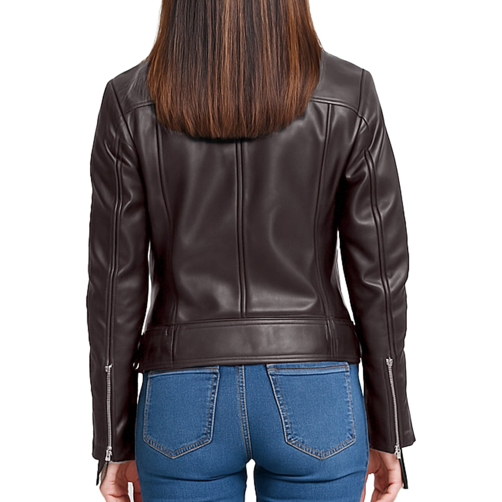 Moto Brown Leather Jacket Women