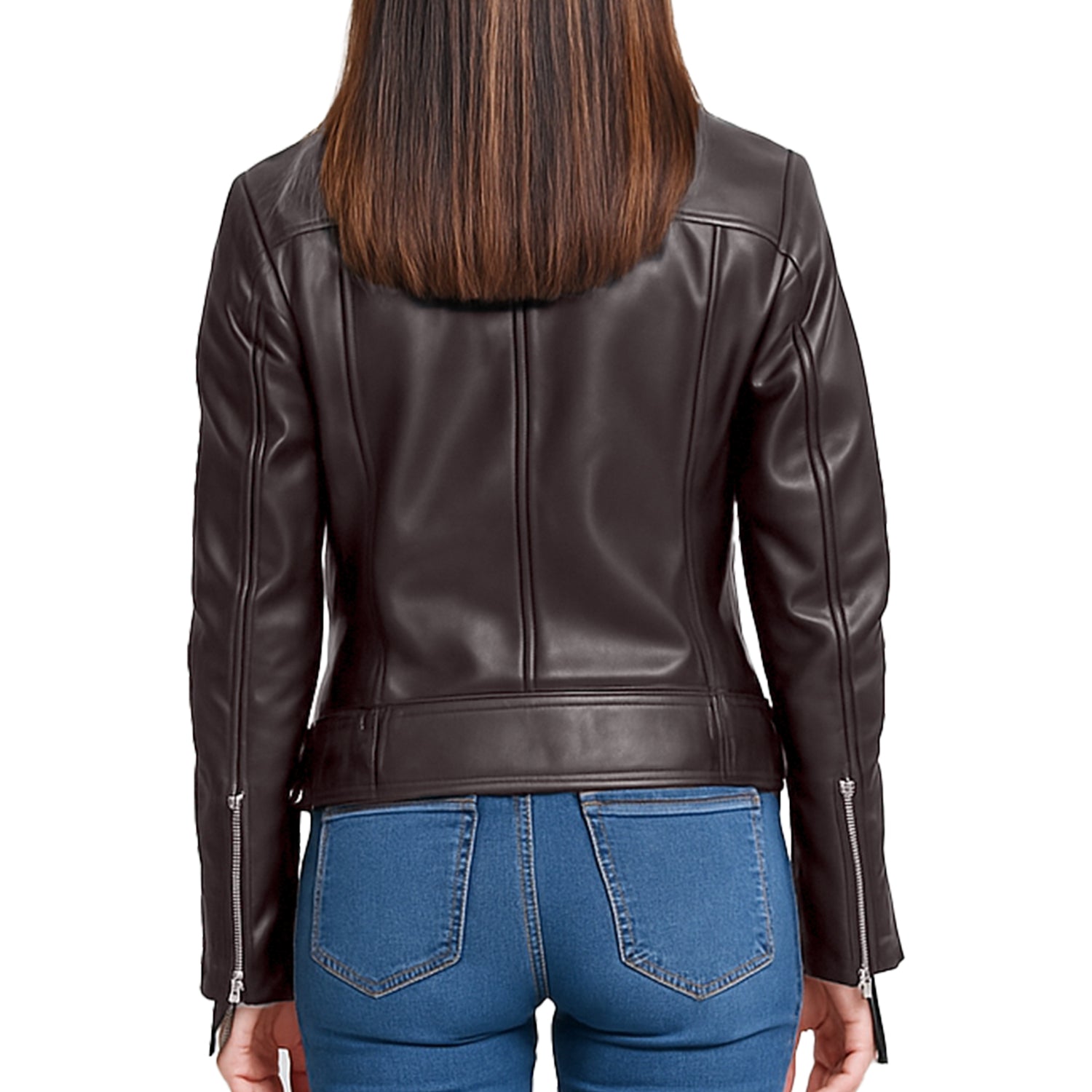 Moto Brown Leather Jacket Women