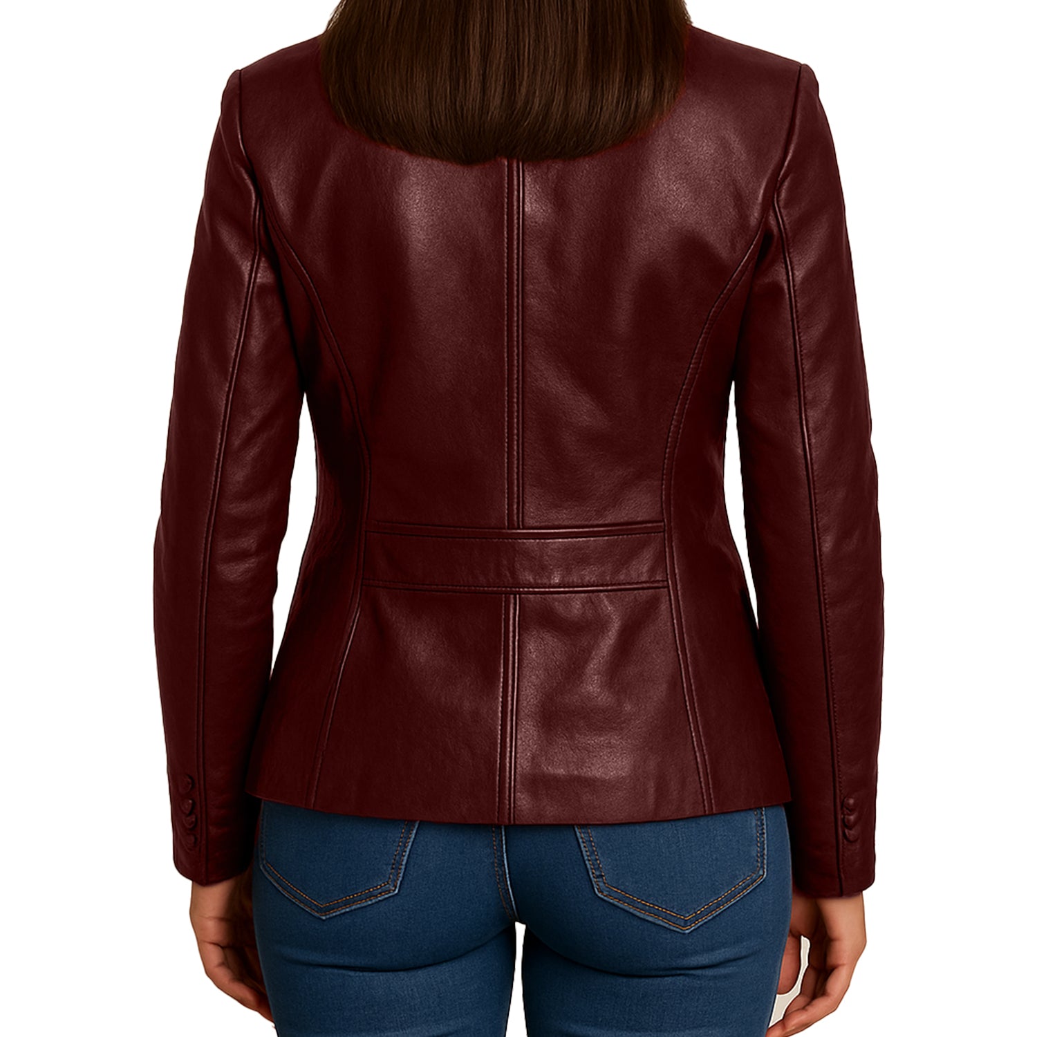 Women Maroon Leather Blazzer Jacket