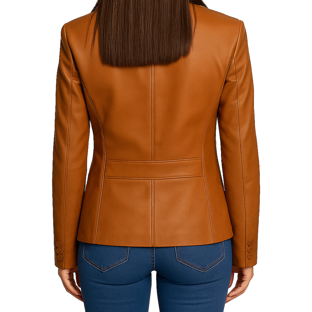 Women Mustard  Leather Blazzer Jacket