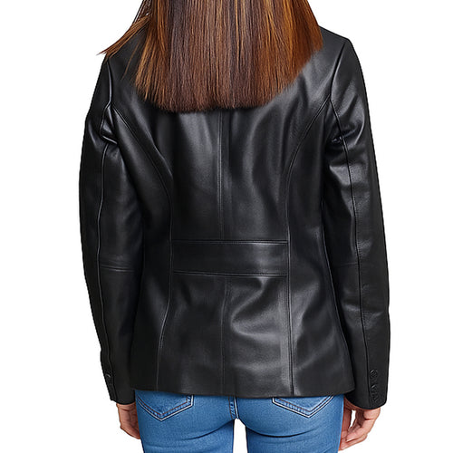 Women Slim Fit Leather Blazzer