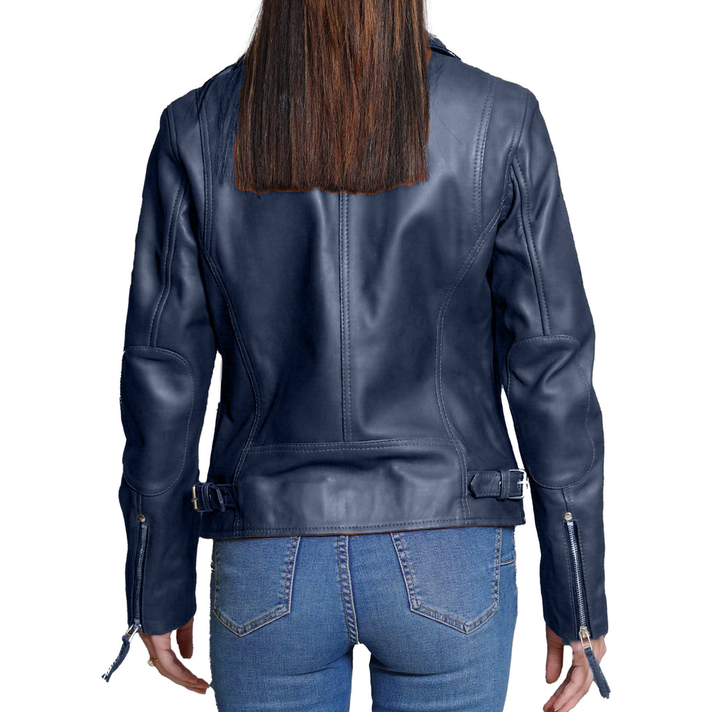 Vintage Blue Leather Jacket Women