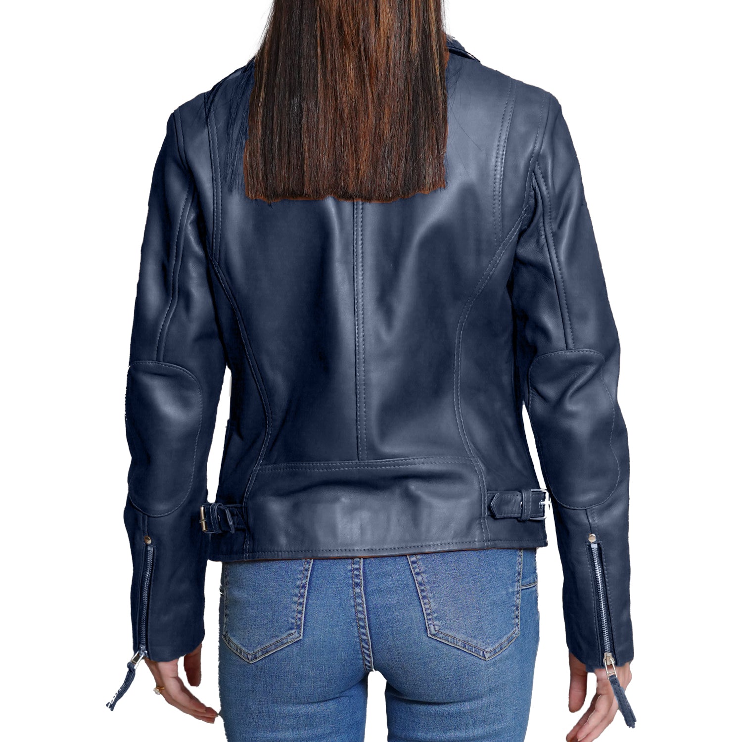 Vintage Blue Leather Jacket Women