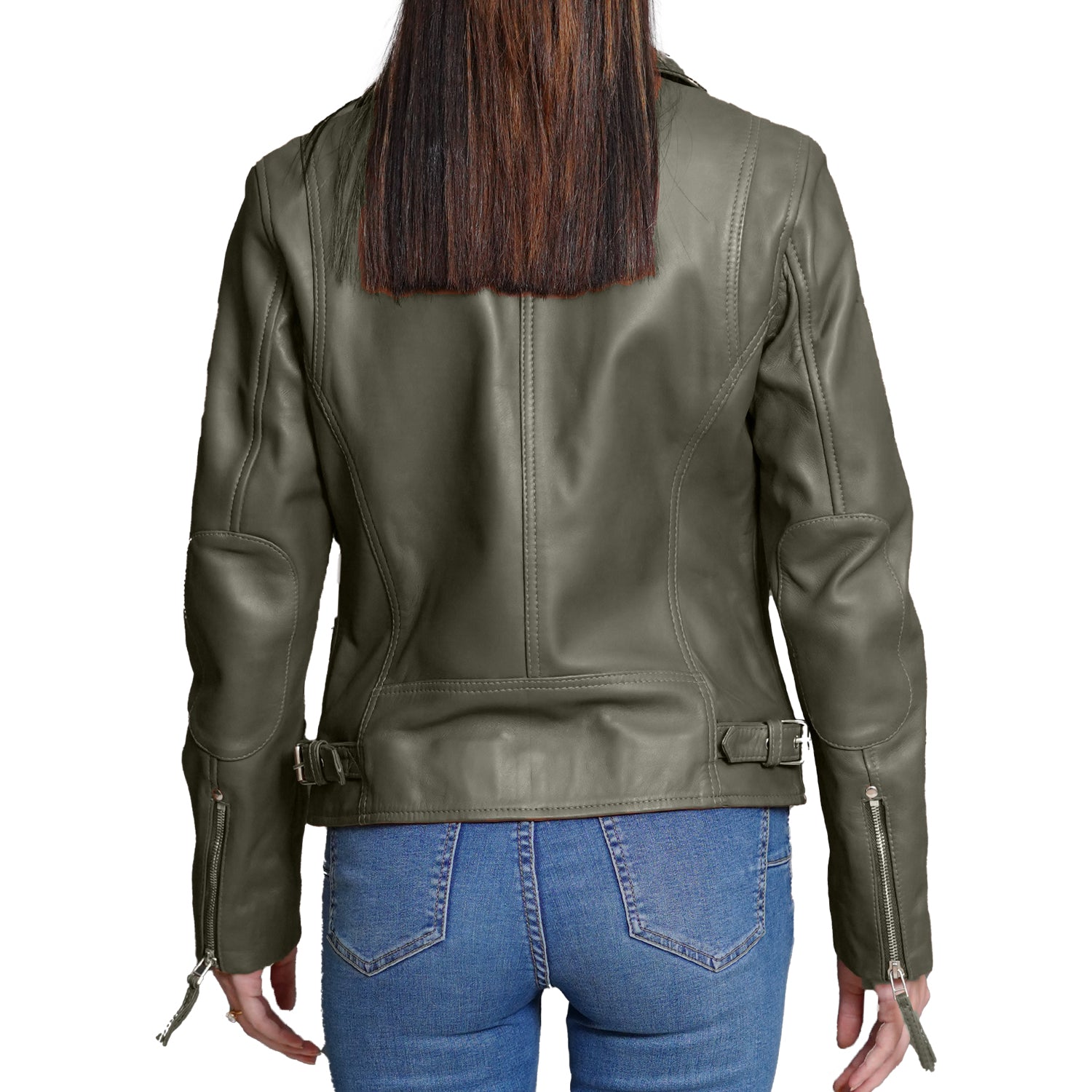 Real Olive Green Leather Jacket Women