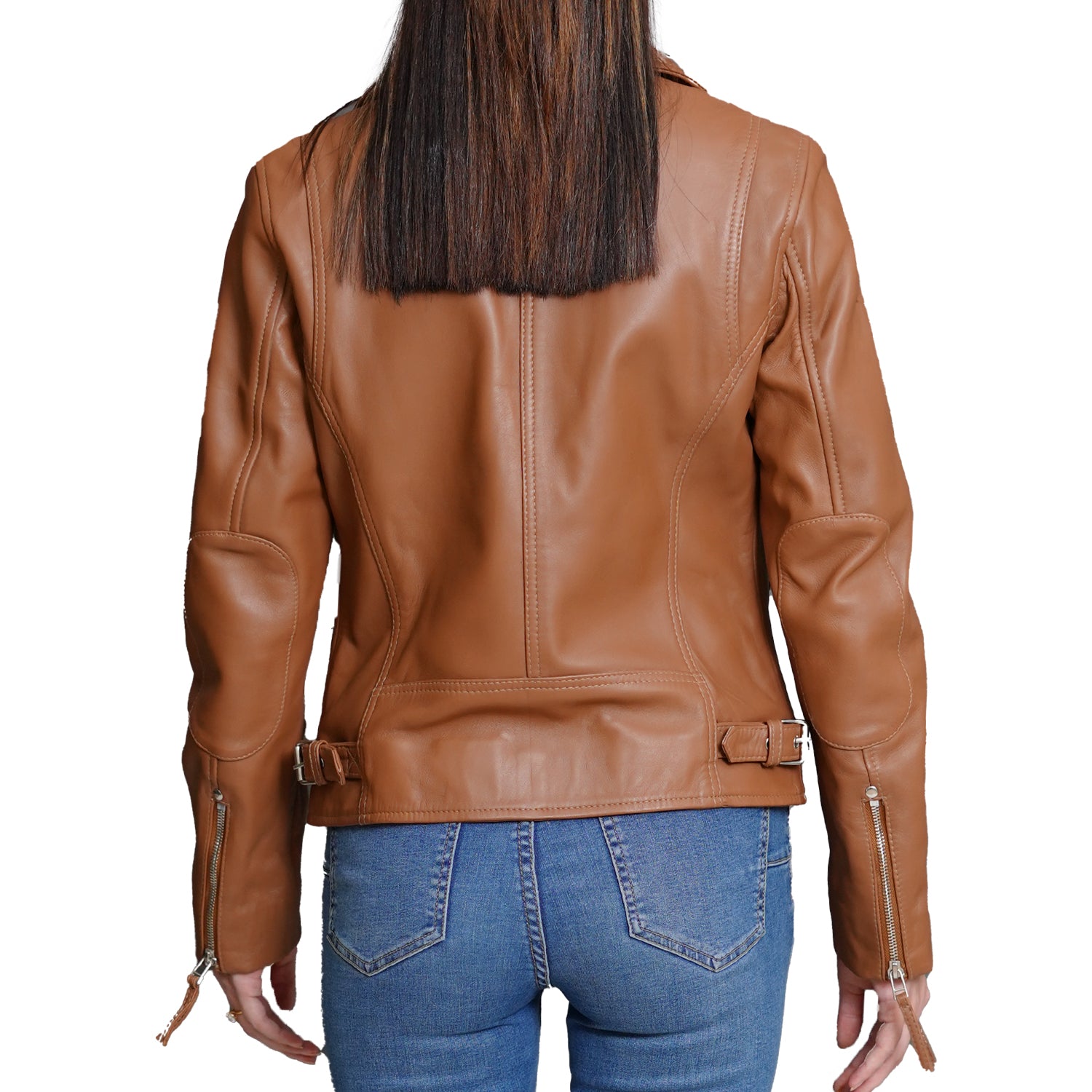 Slim Fit Cognac Leather Jacket Women