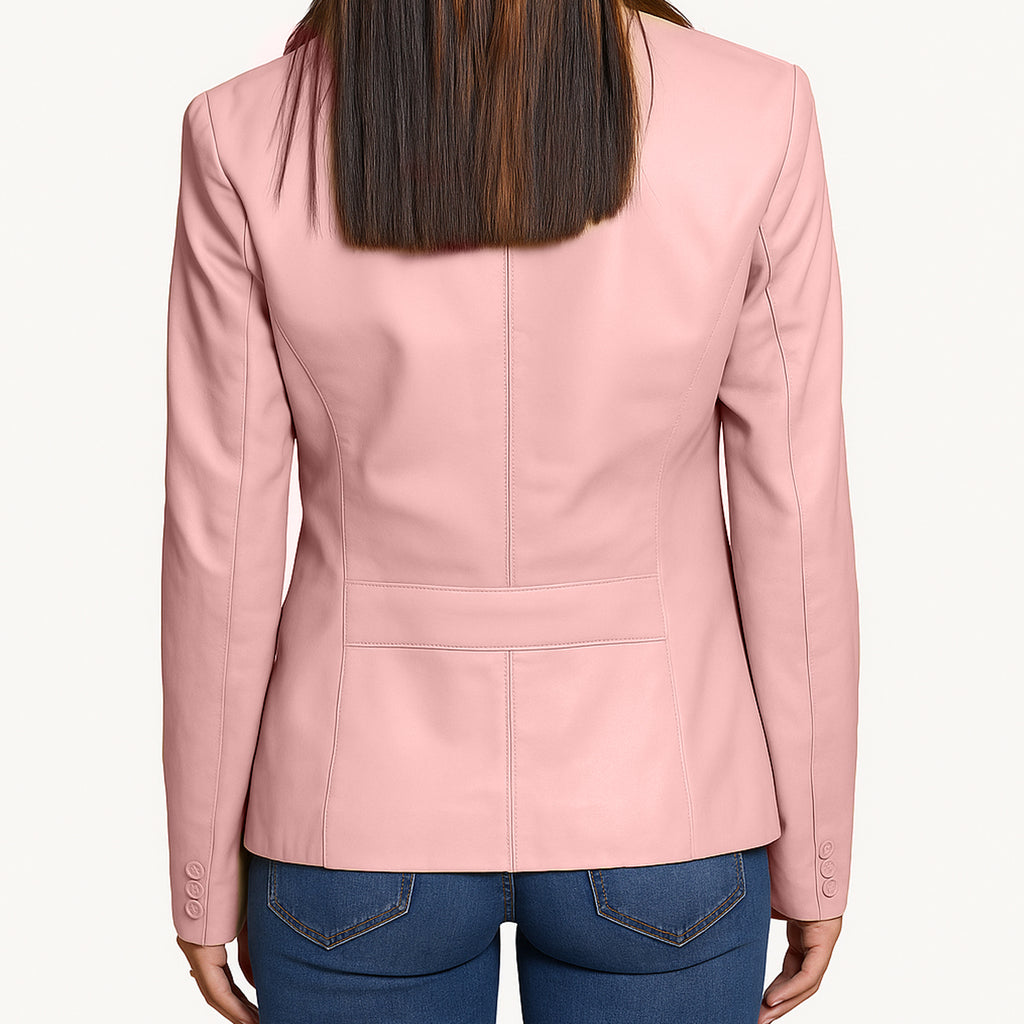 Women Pink Leather Blazzer Jacket