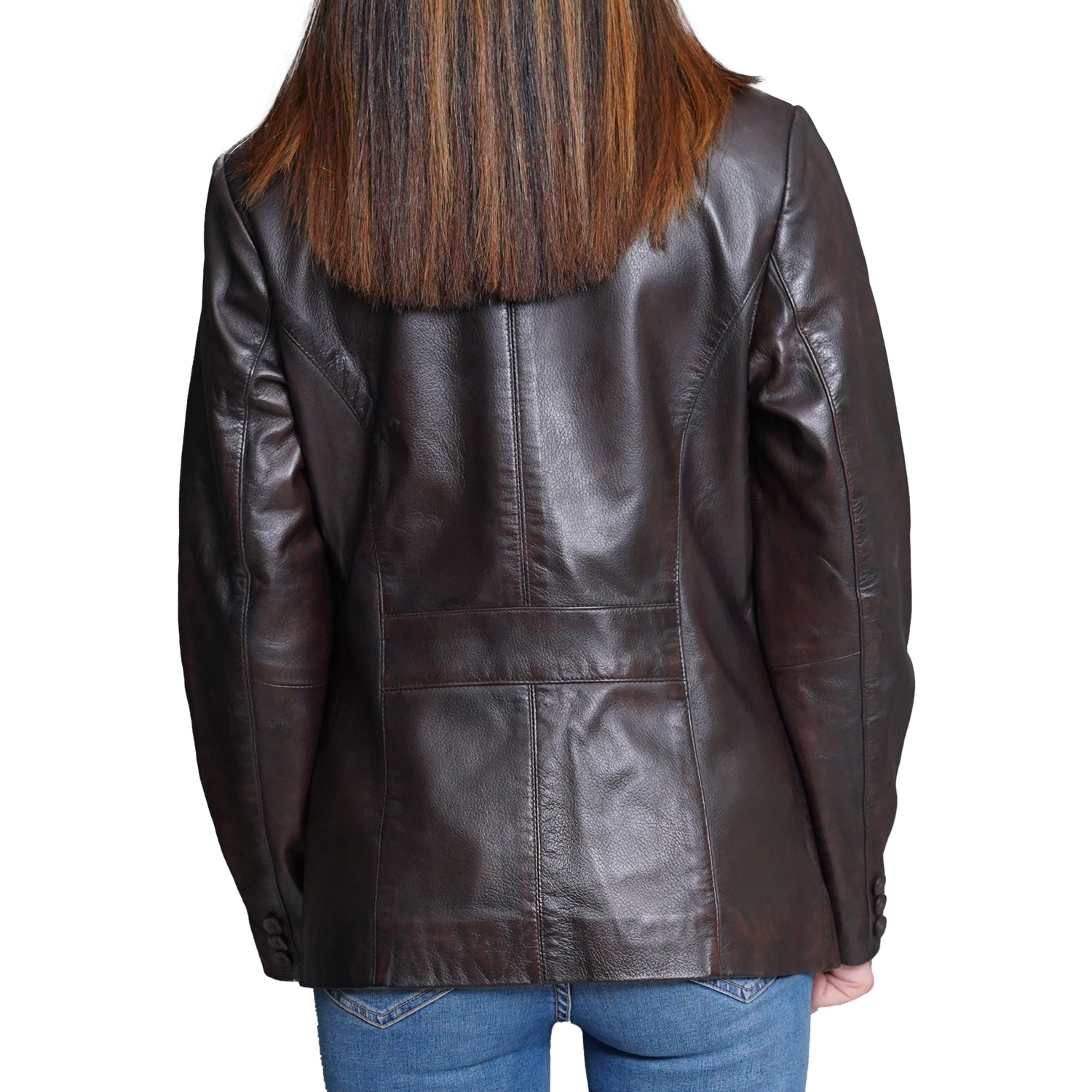 Women Brown Leather Blazzer Jacket