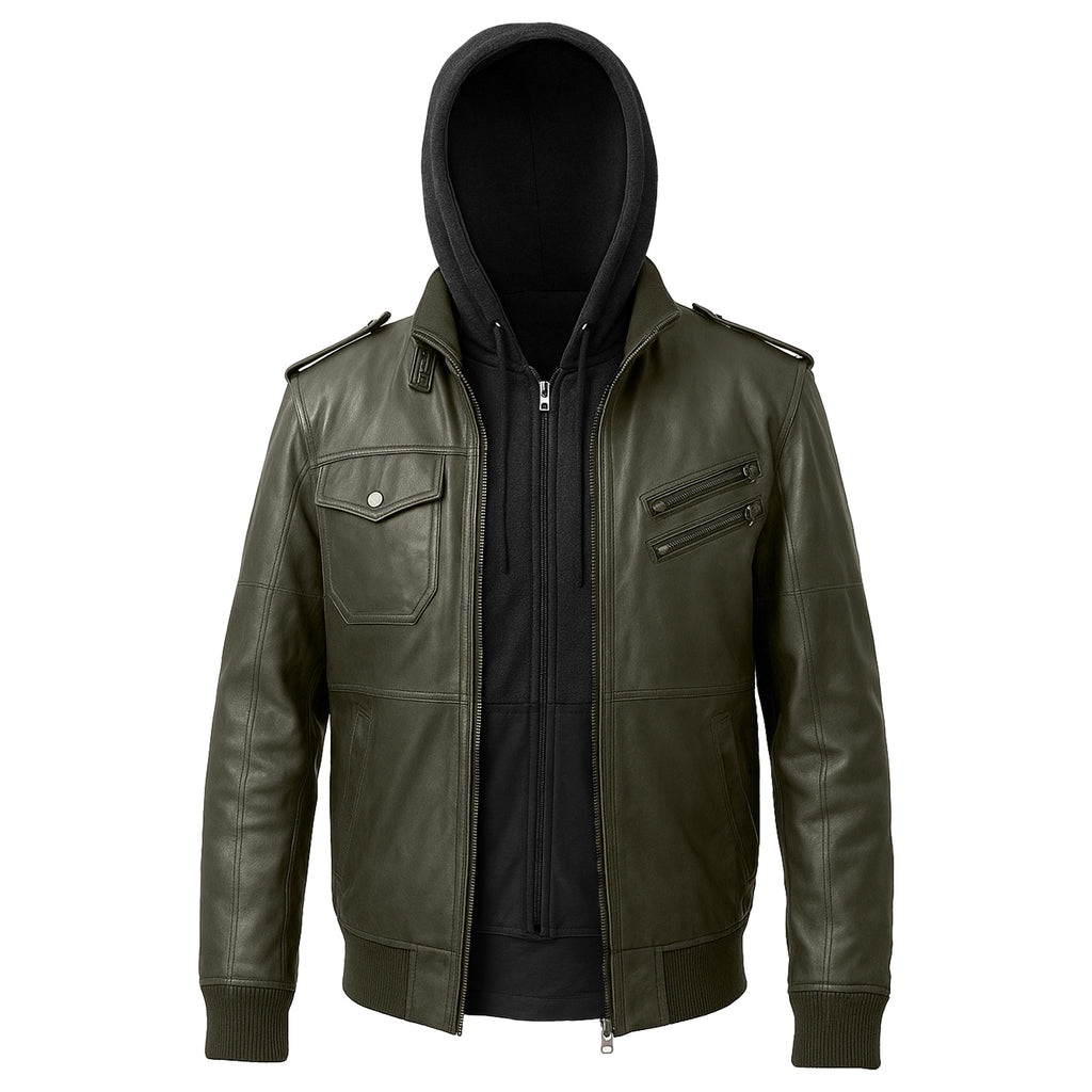 Men's Hooded Motorcycle Leather Jacket