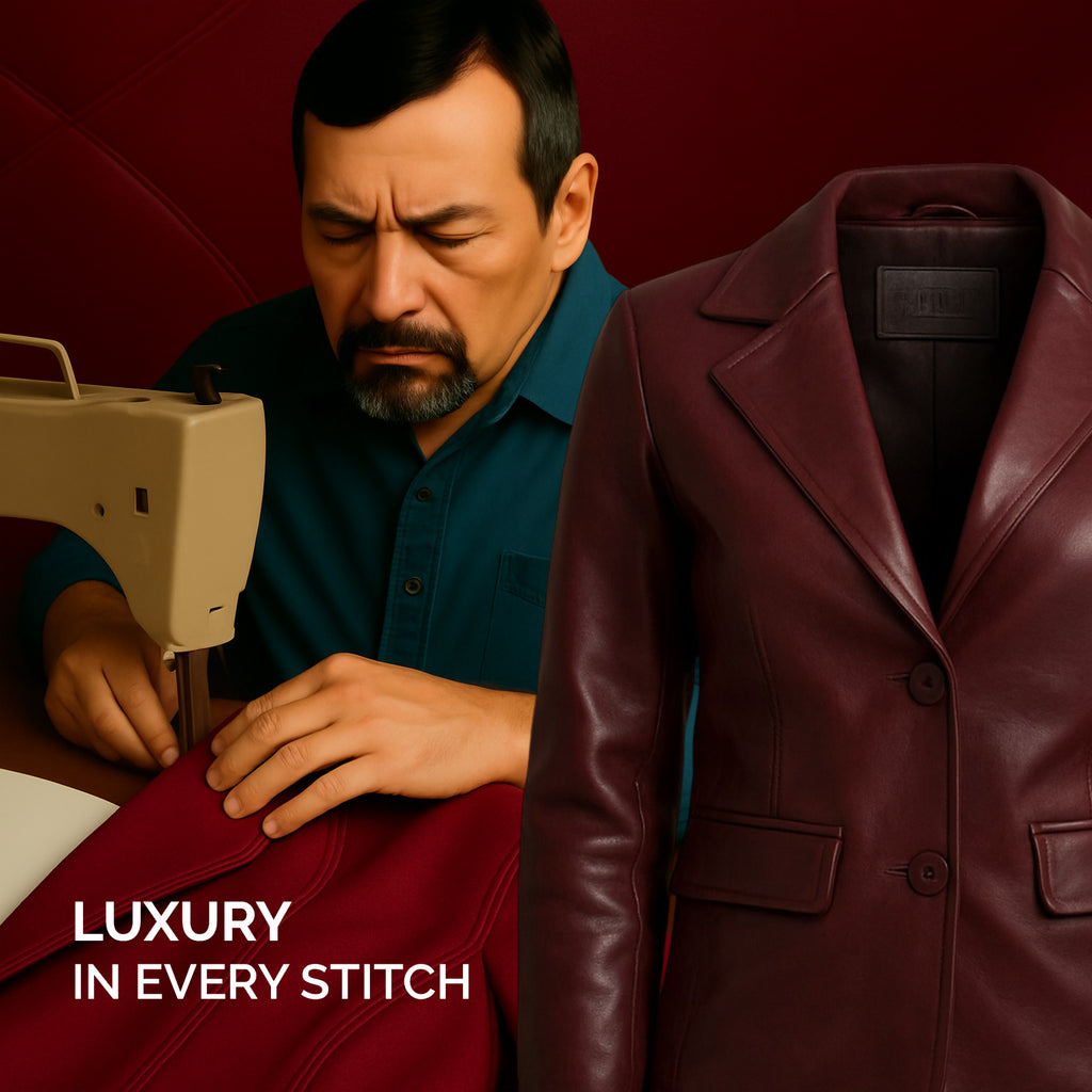 Women Maroon Leather Blazzer Jacket
