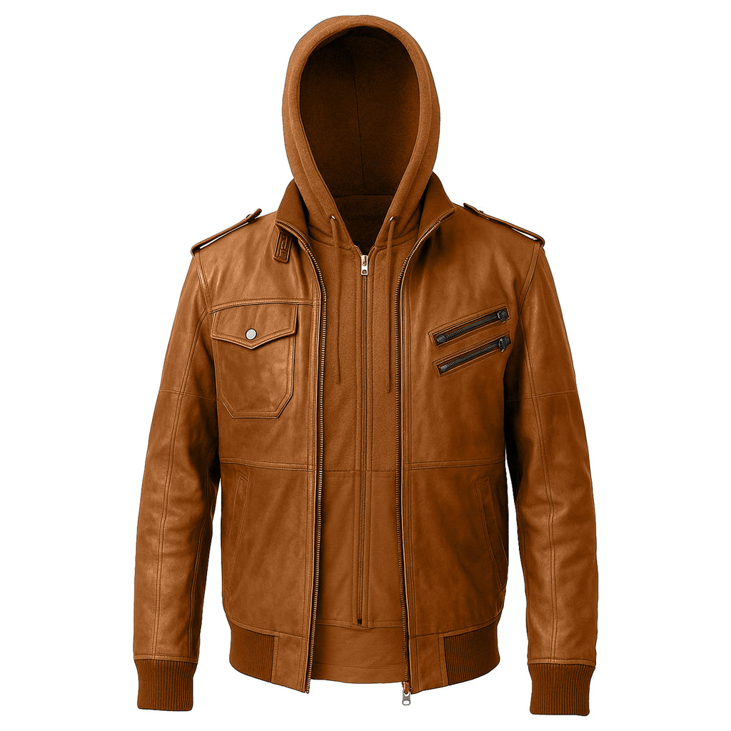 Men's Hooded Motorcycle Leather Jacket