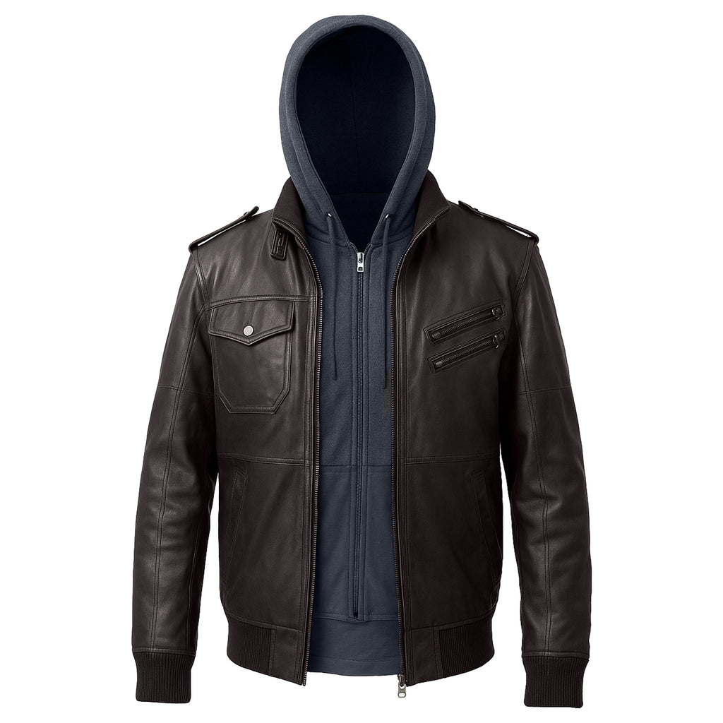Men's Hooded Motorcycle Leather Jacket