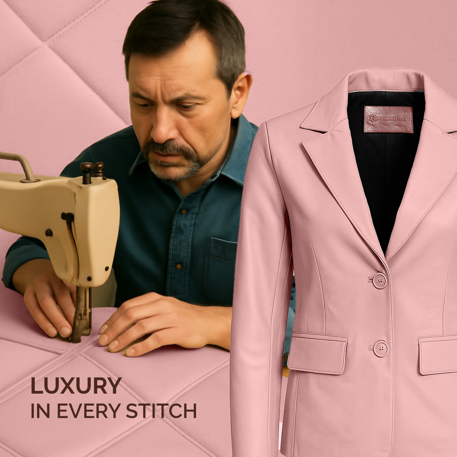 Women Pink Leather Blazzer Jacket