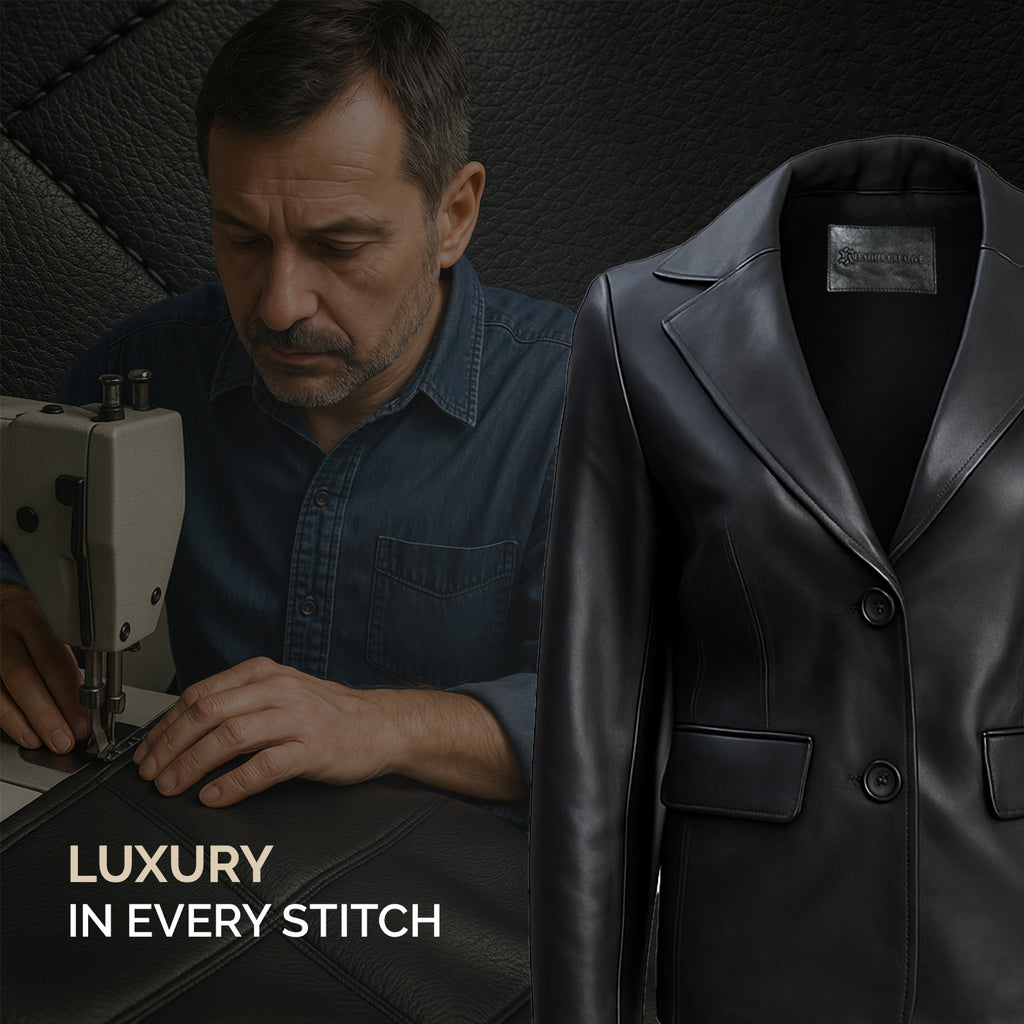 Women Black Leather Blazzer Jacket