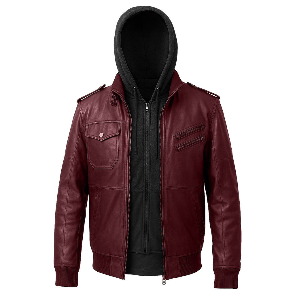 Men's Hooded Motorcycle Leather Jacket