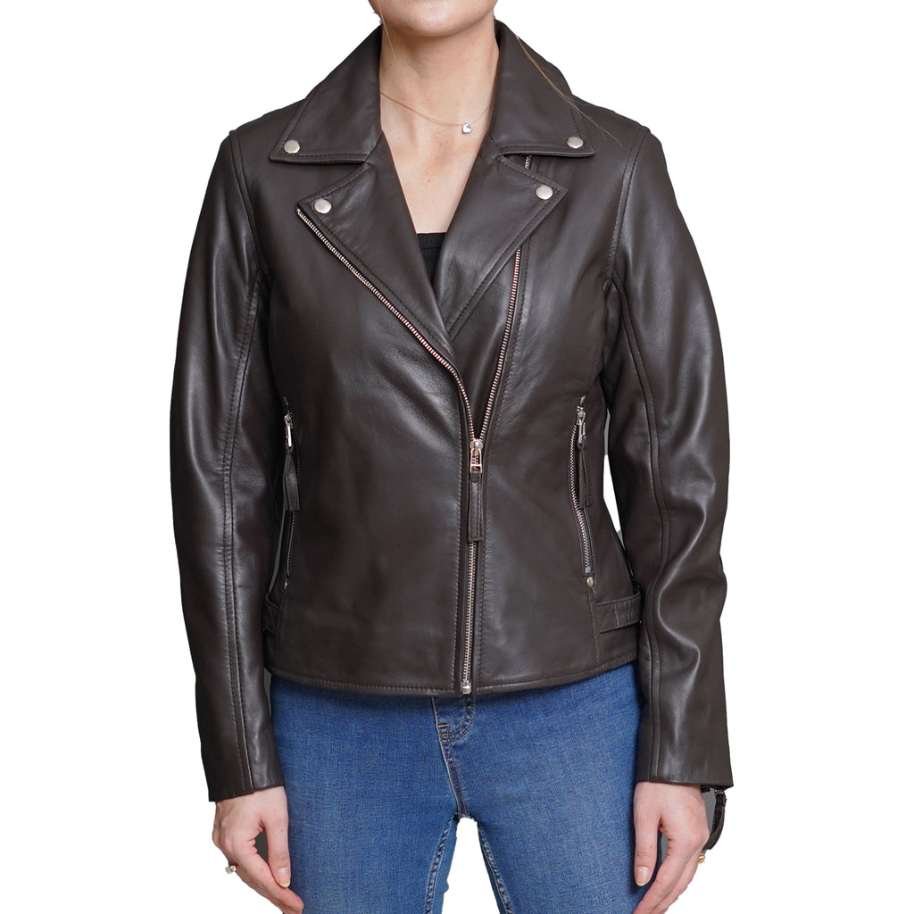 Moto Brown Leather Jacket Women