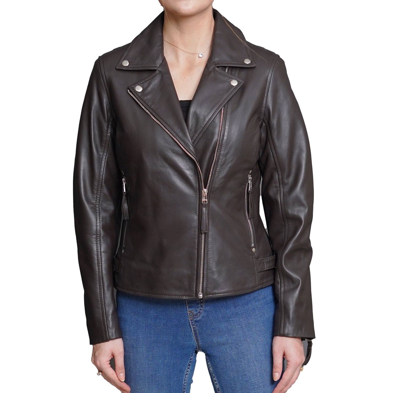 Moto Brown Leather Jacket Women