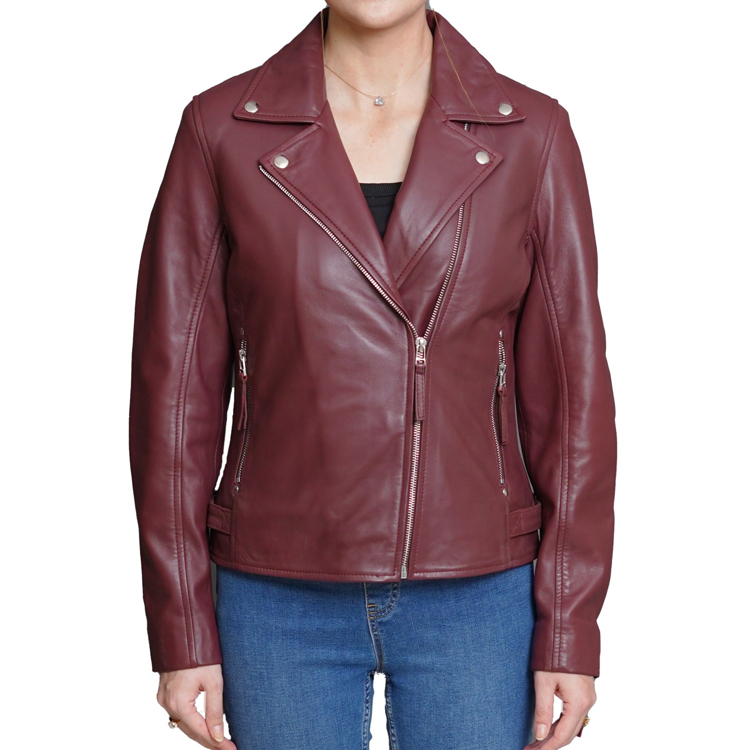 Women Maroon Leather Jacket Sale