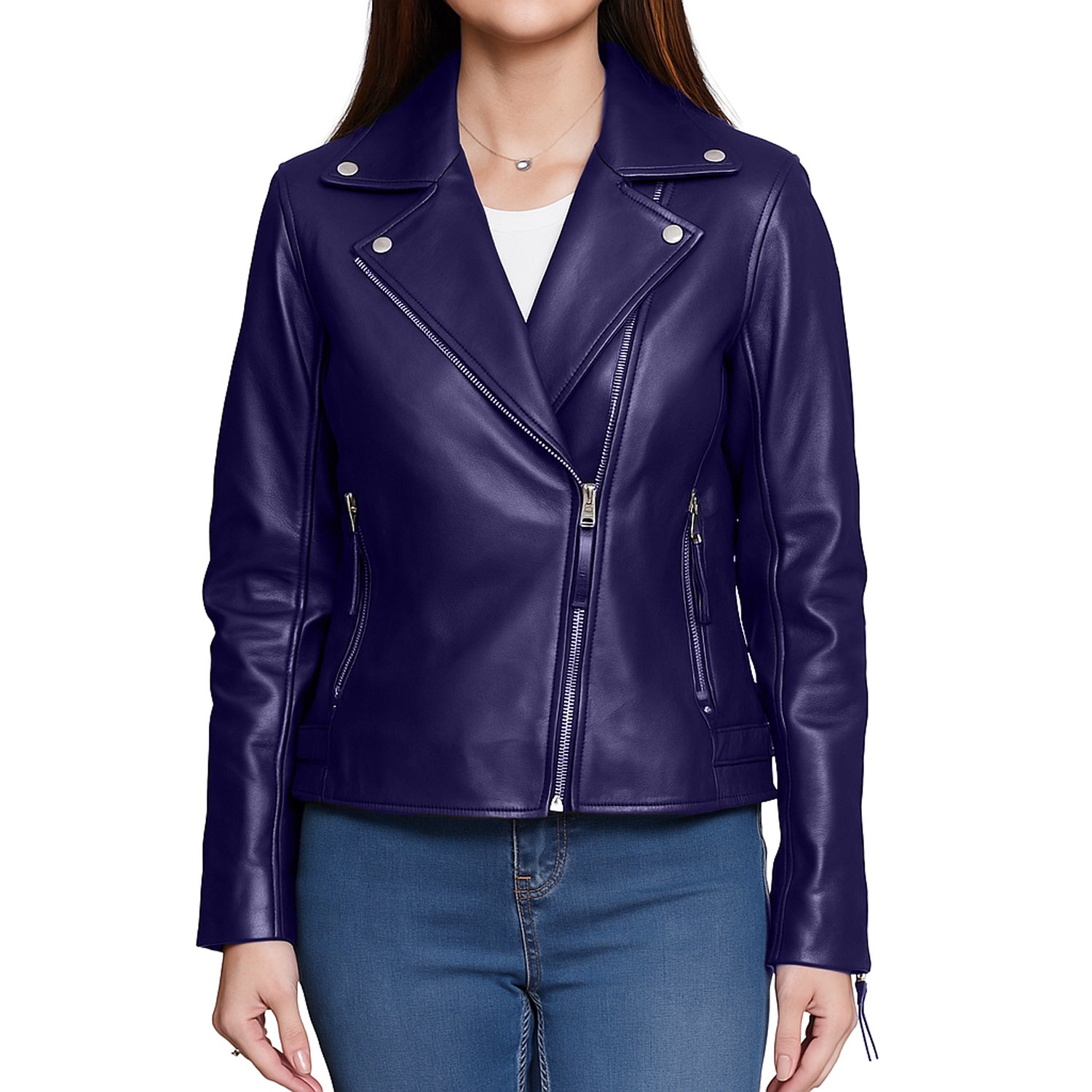 Purple Biker Leather Jacket Women