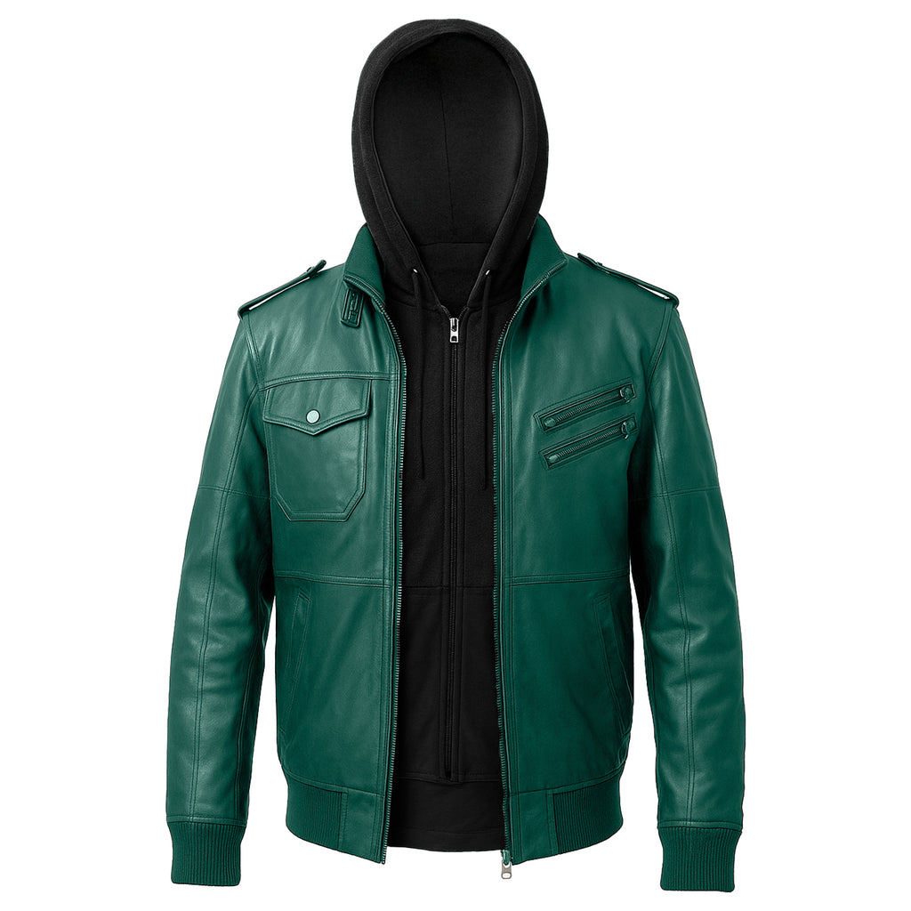 Men's Genuine Sheepskin Hooded Bomber Jacket