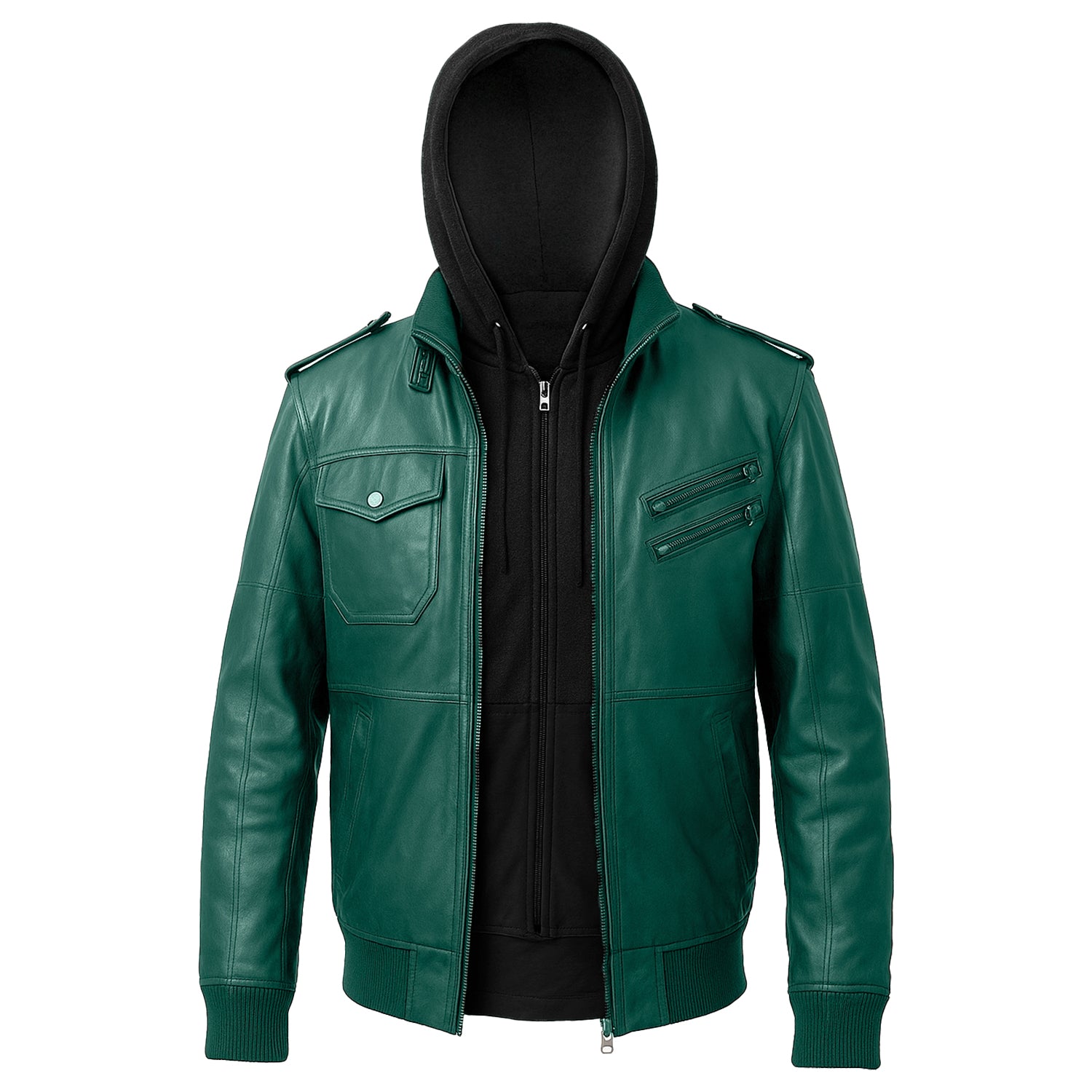 Men's Genuine Sheepskin Hooded Bomber Jacket