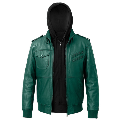 Men's Genuine Sheepskin Hooded Bomber Jacket LC-0984
