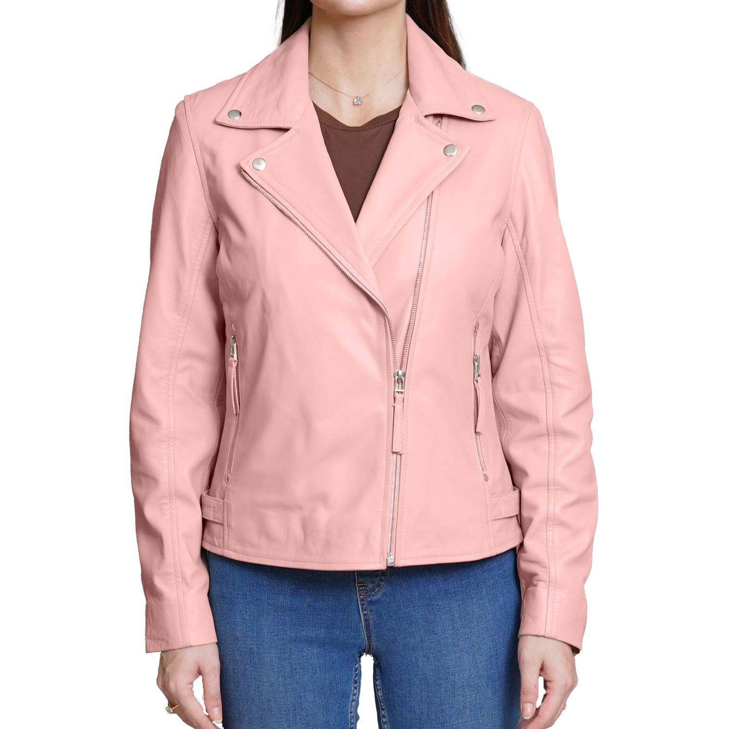 Pink Bomber Leather Jacket Women