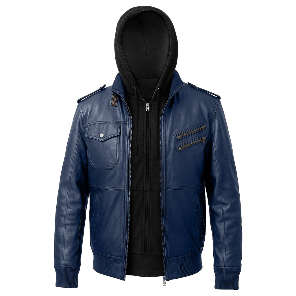 Men's Hooded Motorcycle Leather Jacket