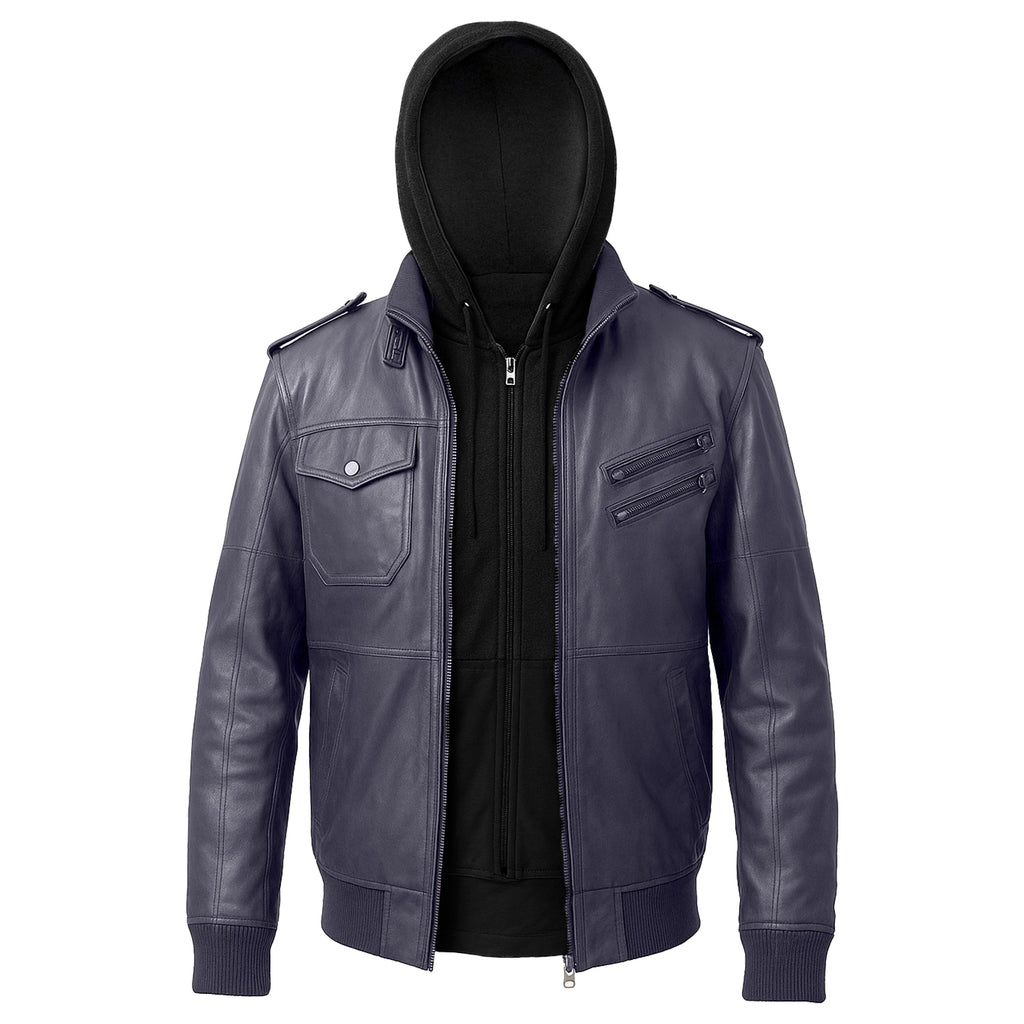 Men's Hooded Motorcycle Leather Jacket