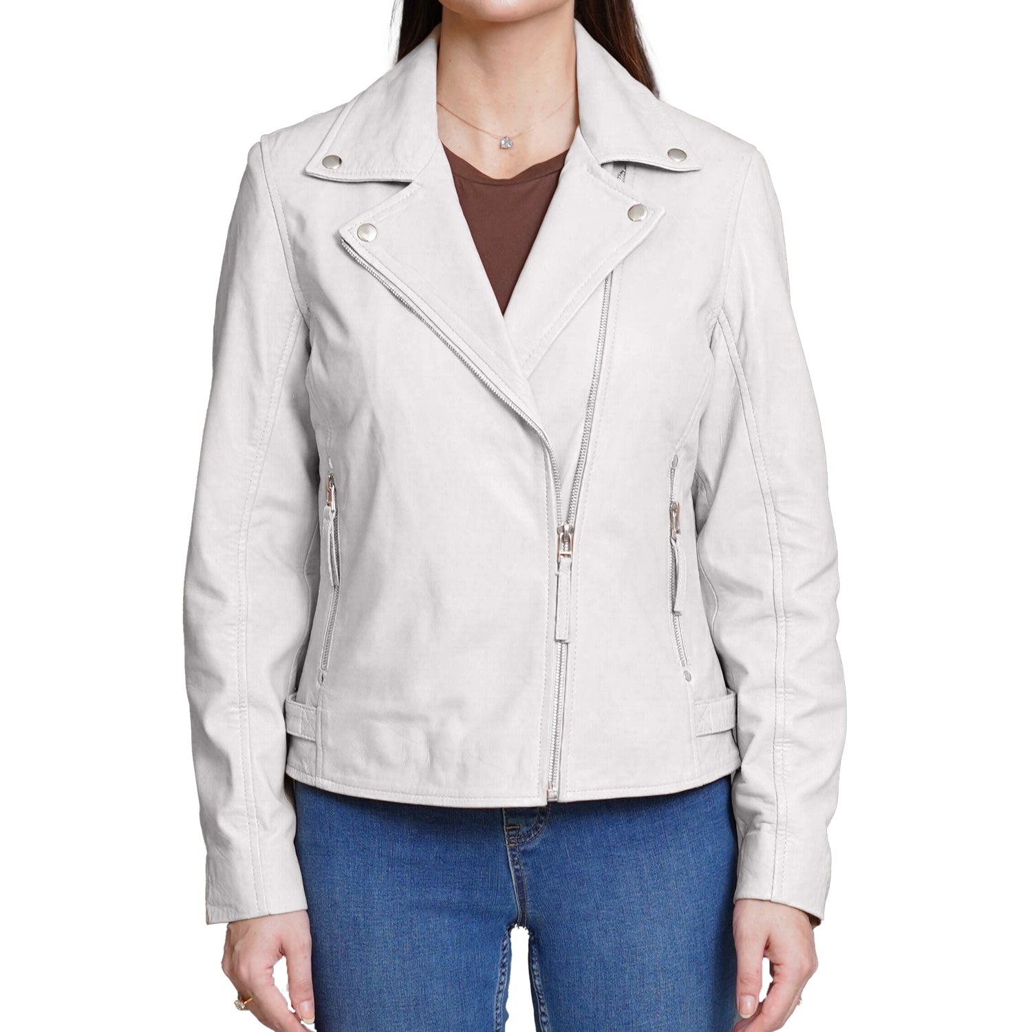 White Leather Jacket Women Distressed