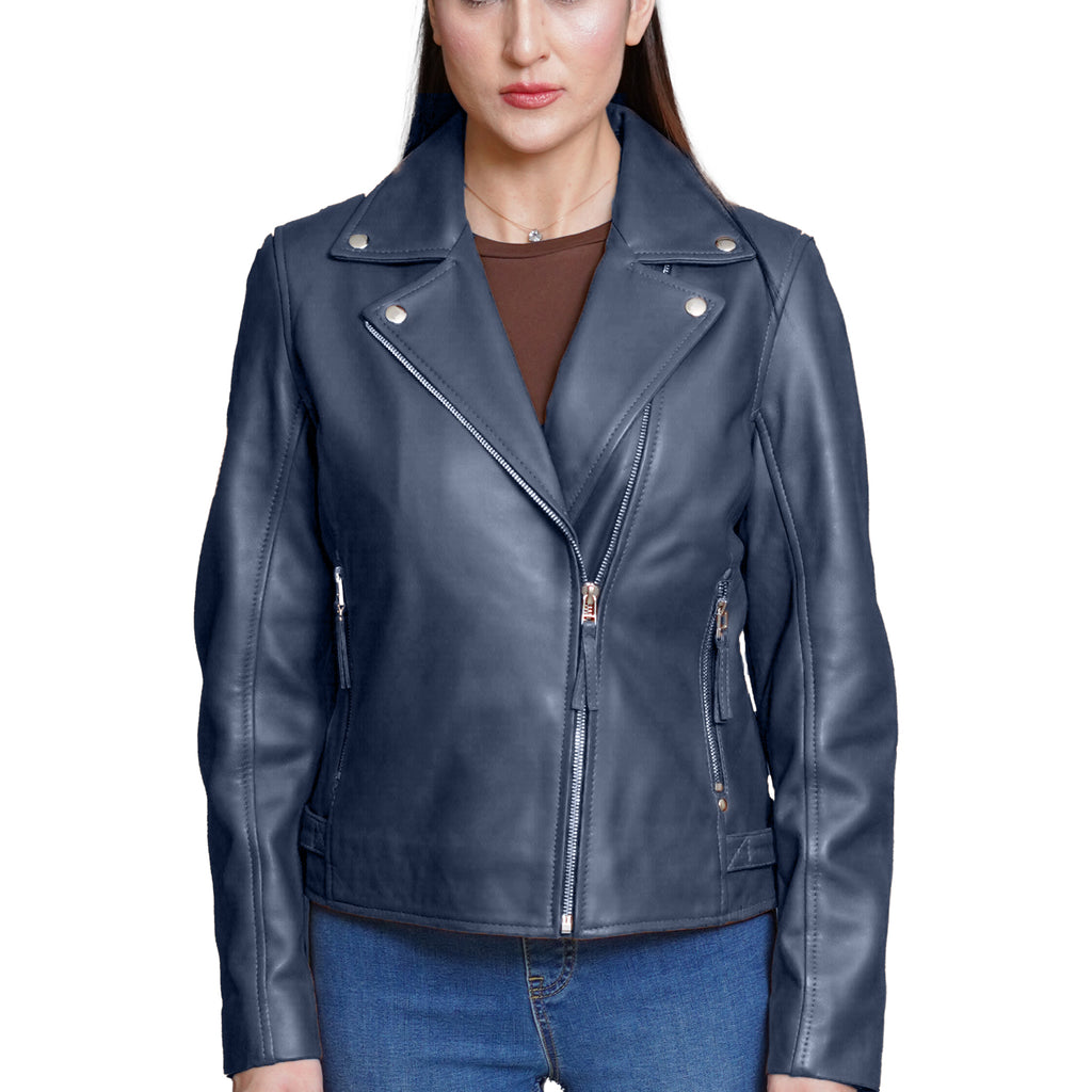 Vintage Blue Leather Jacket Women