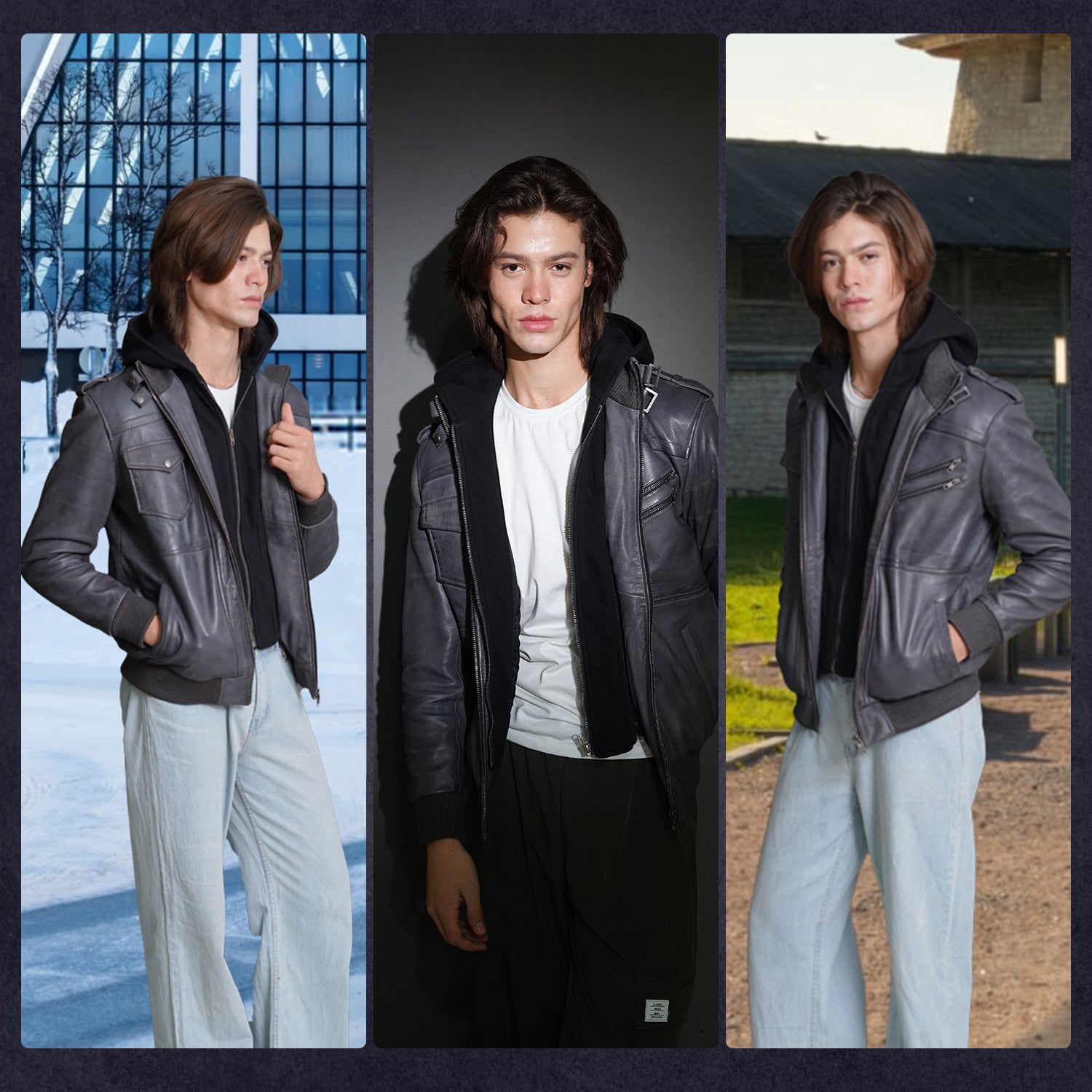 Men’s Sheepskin Stand Collar Leather Jacket