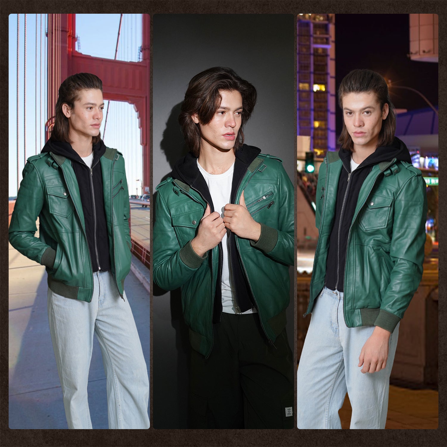 Men's Genuine Sheepskin Hooded Bomber Jacket