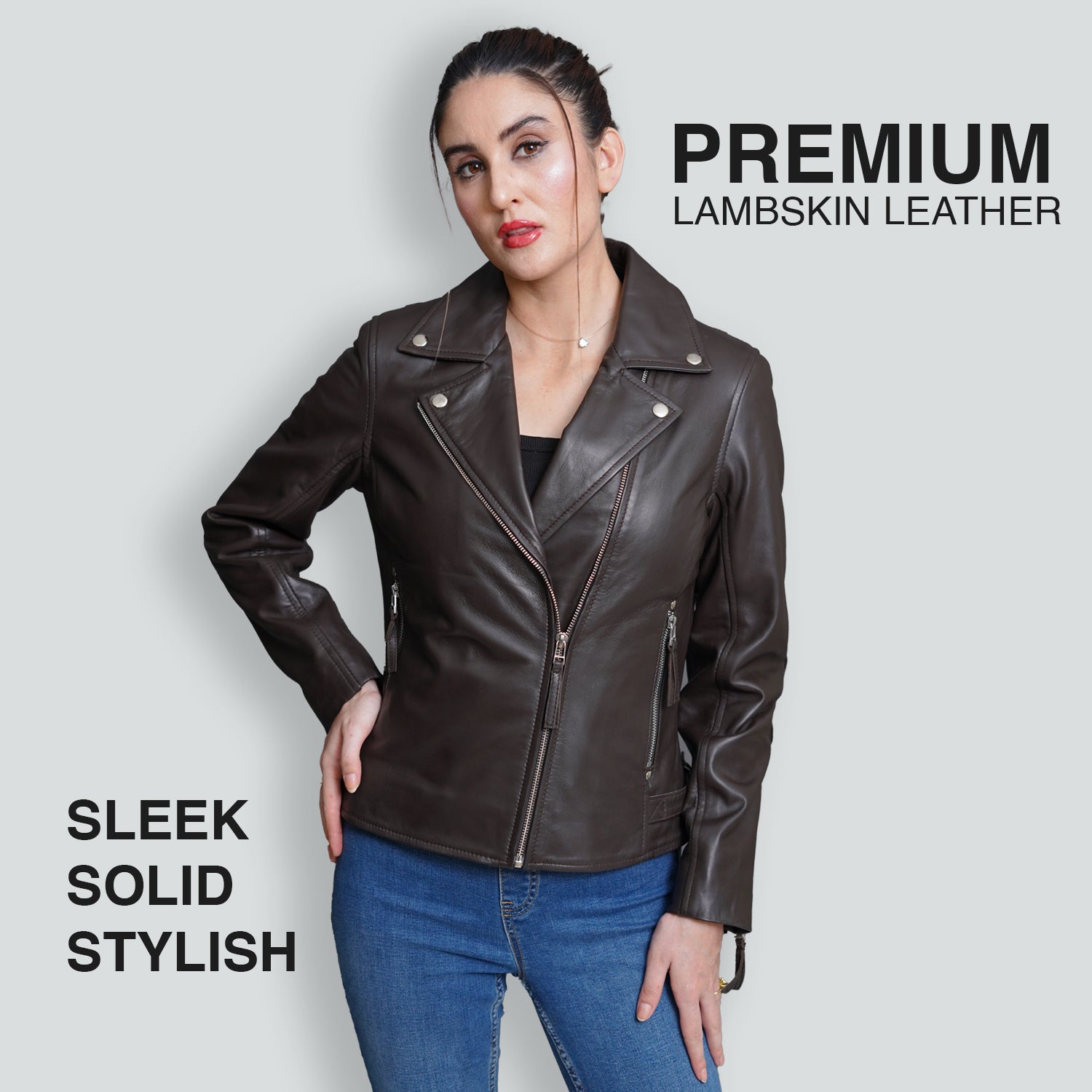 Moto Brown Leather Jacket Women